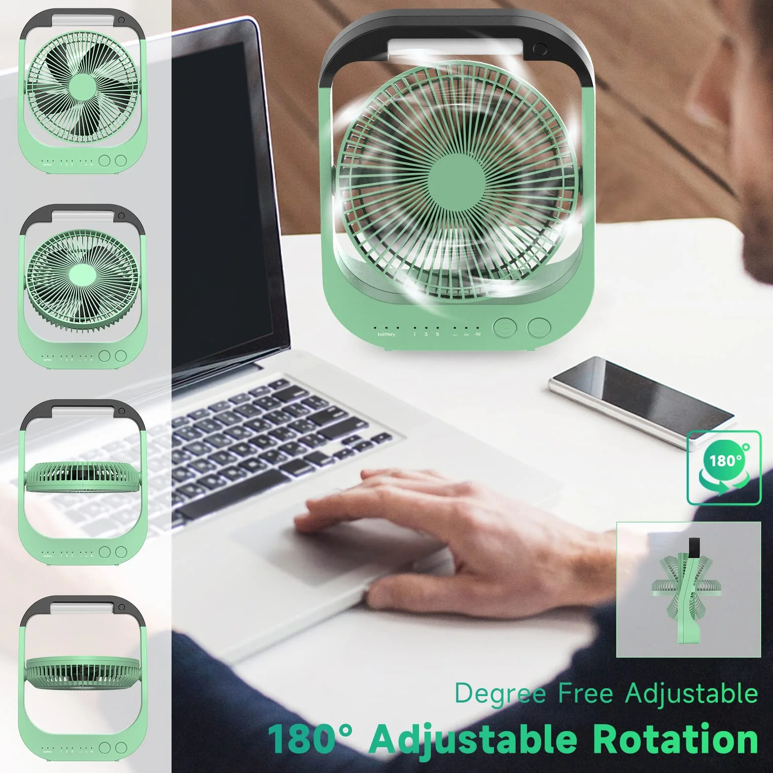 ATEngeus Wentylator USB 10000 mAh 8 cali 4 prędkości LED Timer