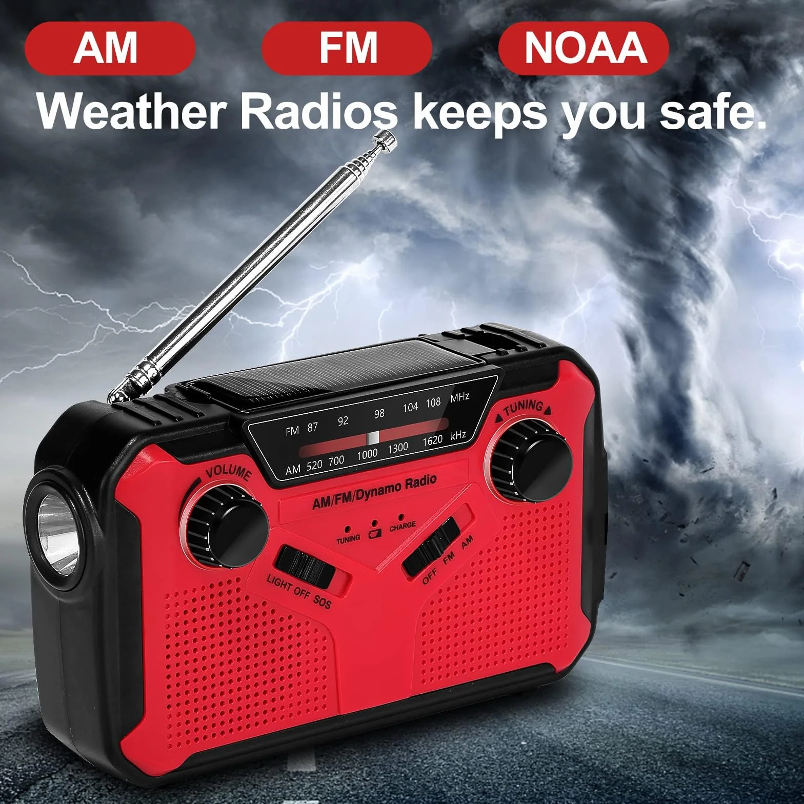 Przenośne Radio Słoneczne 2500mAh AM FM Korbka Latarka LED Alarm SOS USB