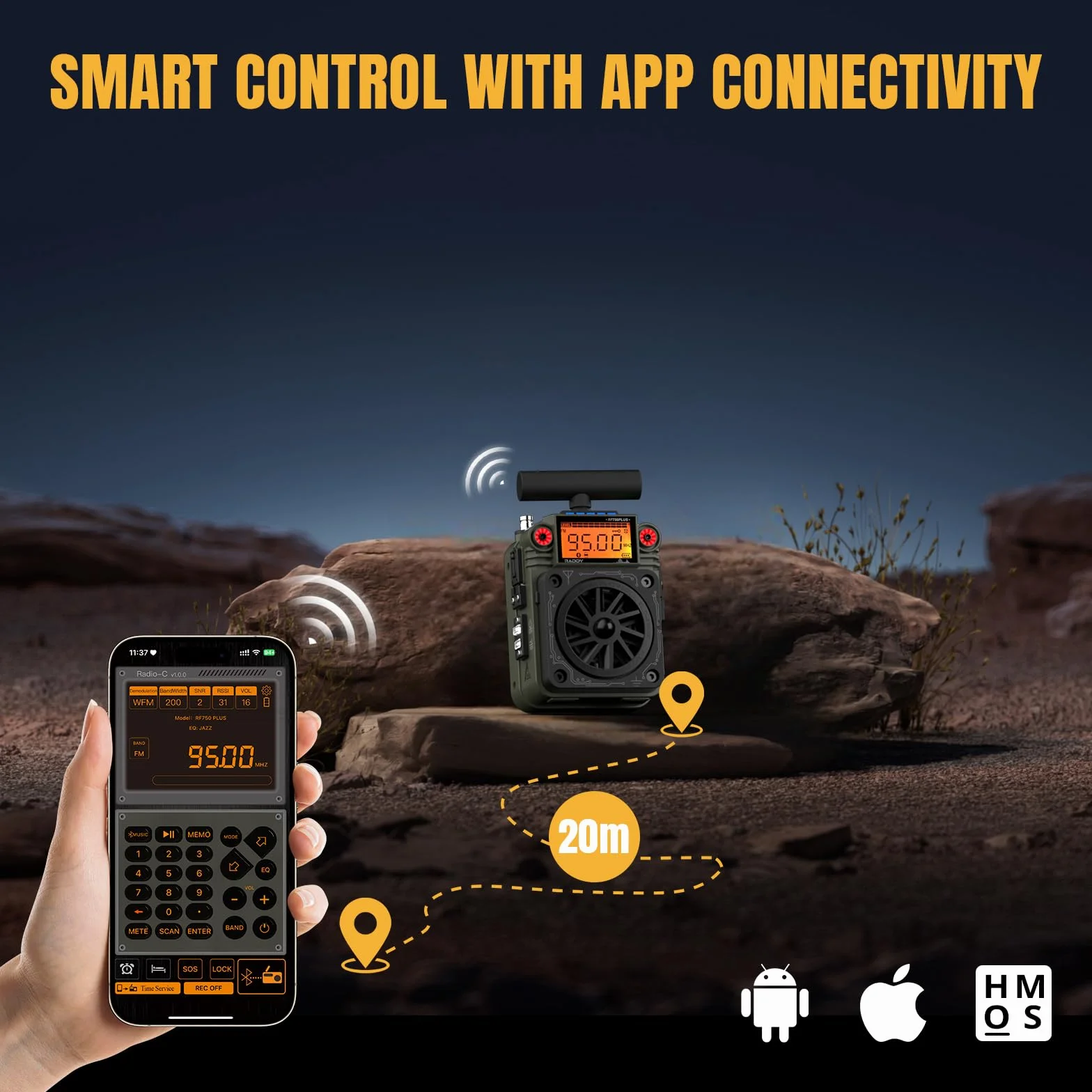 Raddy RF750 Plus AM FM SW radio krótkofalowe przenośne z aplikacją 297 stacji wymienny akumulator
