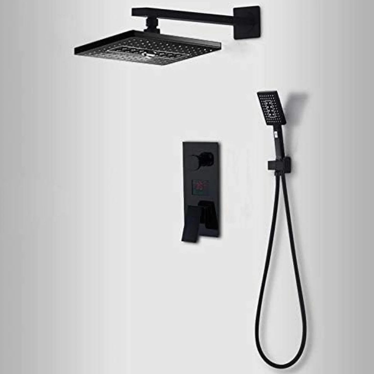 Zestaw cyfrowych baterii prysznicowych LED, czarny, 3-kierunkowy deszczownica, 2-funkcyjny cyfrowy wyświetlacz LED, bateria mieszająca, podtynkowa wanna prysznicowa. Beauty Comes