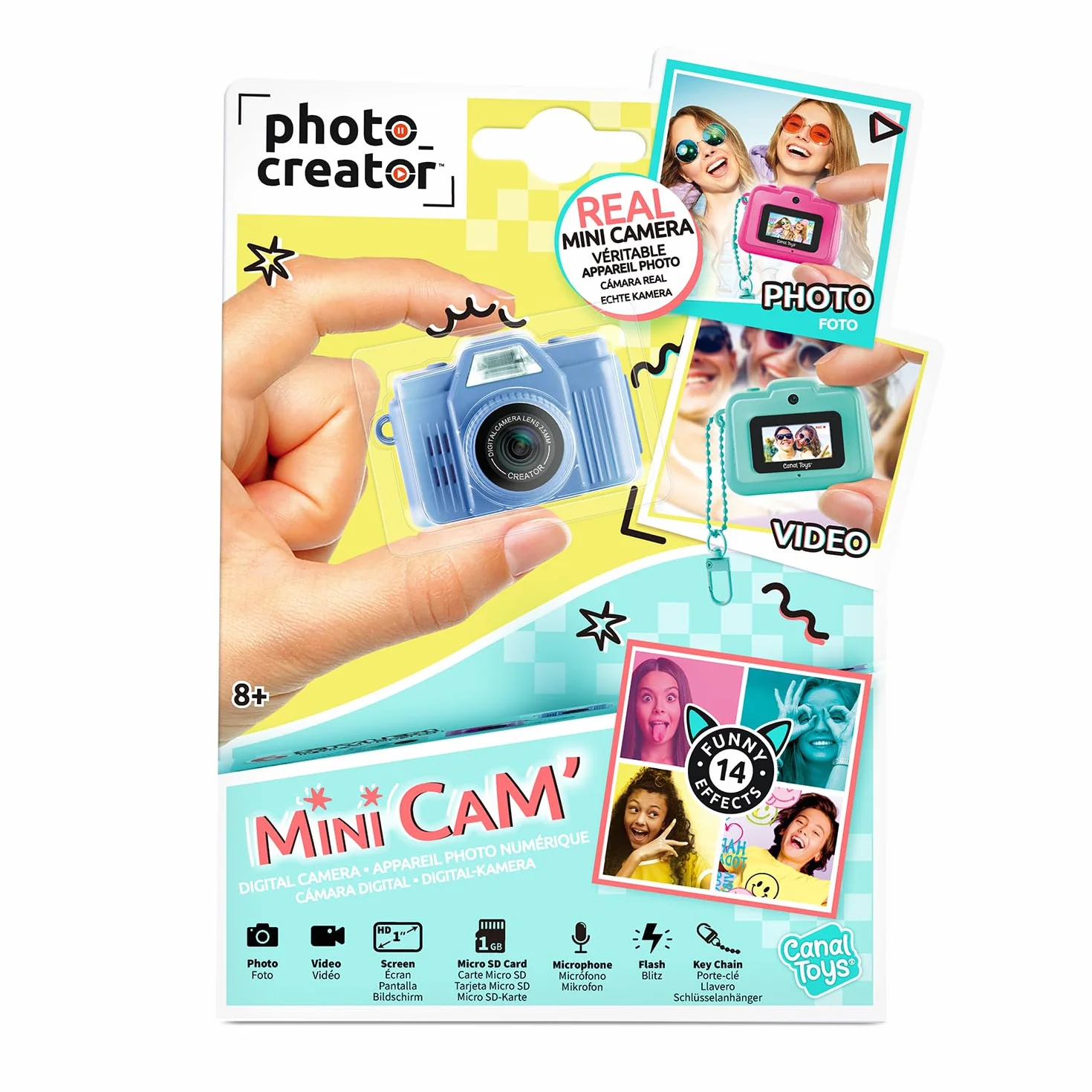 Canal Toys Twórca zdjęć - Cyfrowy aparat fotograficzny i wideo Mini Cam' - Retro - z uchwytem na klucze i kartą SD 1 GB w zestawie - CLK 059