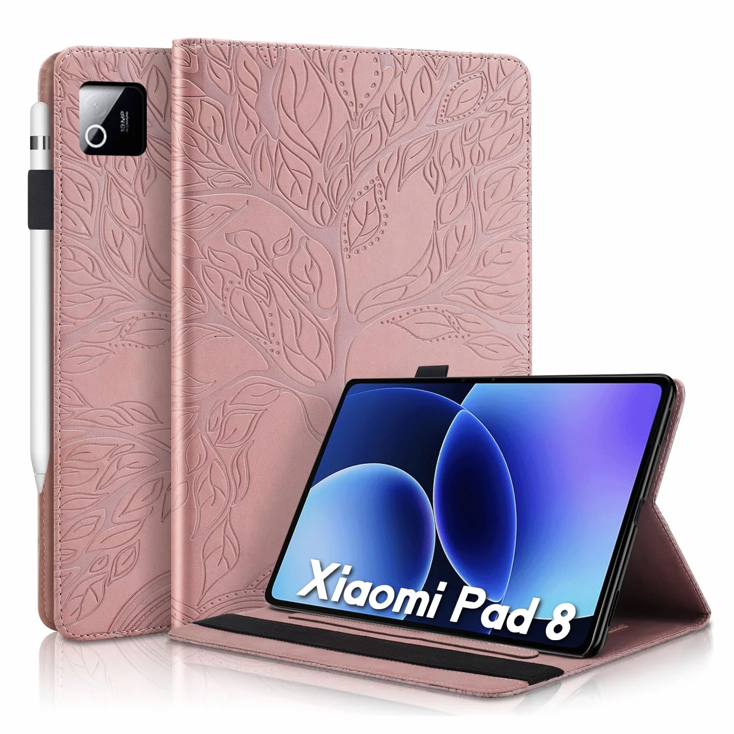 Etui na Xiaomi Pad 8/Pad 8 Pro 2025 11,2 cala, pokrowiec ze skóry PU z uchwytem na długopis, różowe złoto