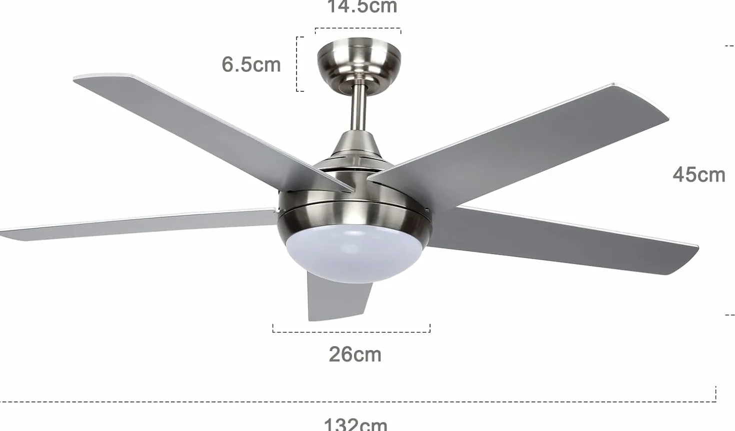 Wentylator sufitowy z pilotem zdalnego sterowania, wentylator sufitowy 30W DC z oświetleniem LED, 3000K-6500K, 52'' 5 łopatek 6 prędkości wentylatora do salonu sypialnia klasa jadalnia kuchnia biura