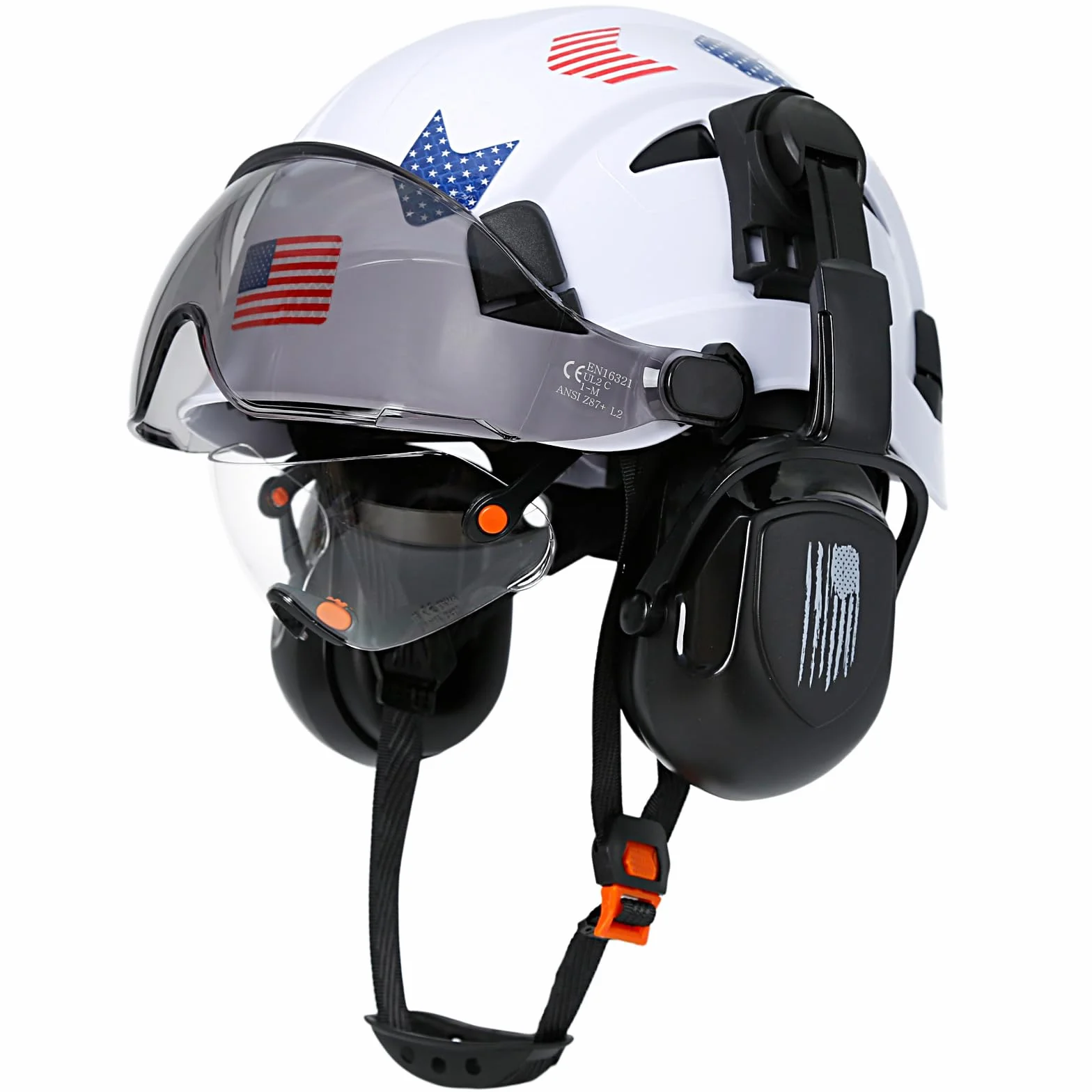 Cascos De Construccion Wentylowany kask ochronny z przezroczystym wizjerem, homologacja OSHA, z paskiem podbródkowym, 6-punktowe zawieszenie