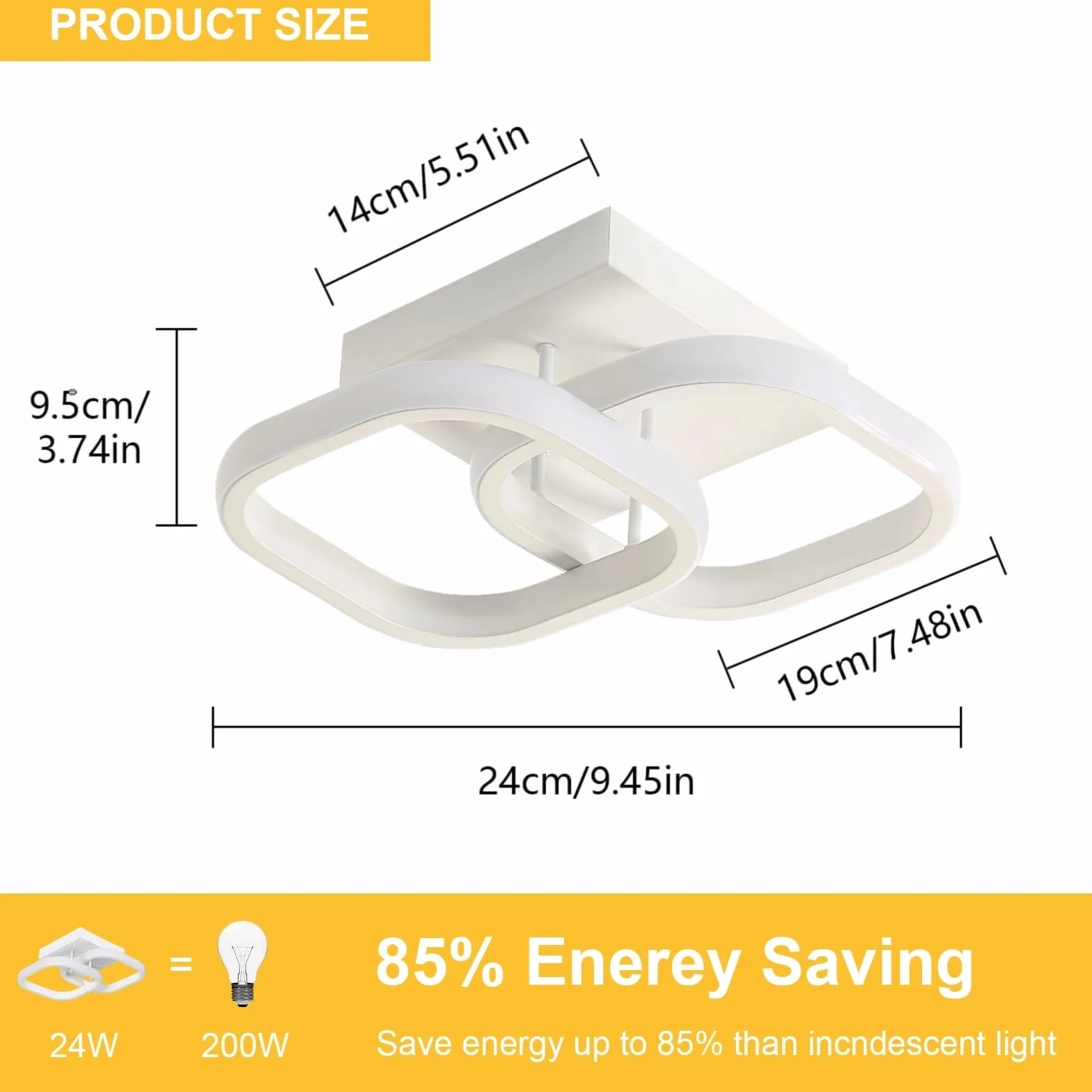 Comely Zestaw 2 nowoczesnych lamp sufitowych LED, 24 W, 1900 lm, mała kwadratowa lampa sufitowa LED, do sypialni, salonu, korytarza, balkonu, naturalnego światła 4500 K, białe 24 cm