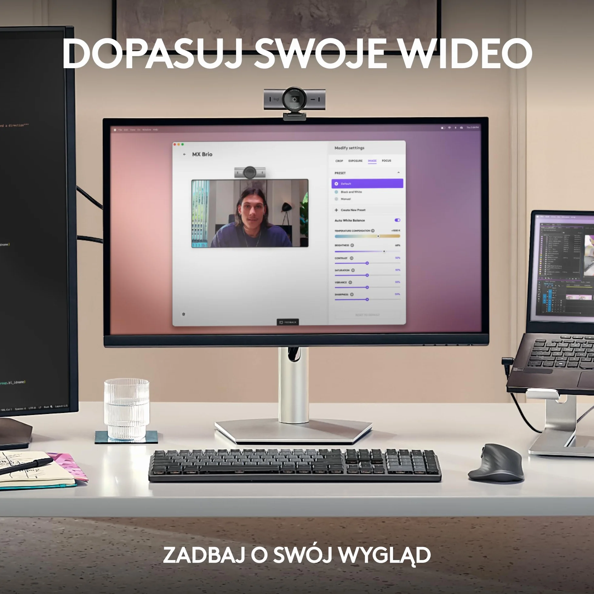 Logitech MX Brio Ultra HD 4K Kamera do streamingu, 1080p 60fps, mikrofony z redukcją szumów, USB-C, Grafit