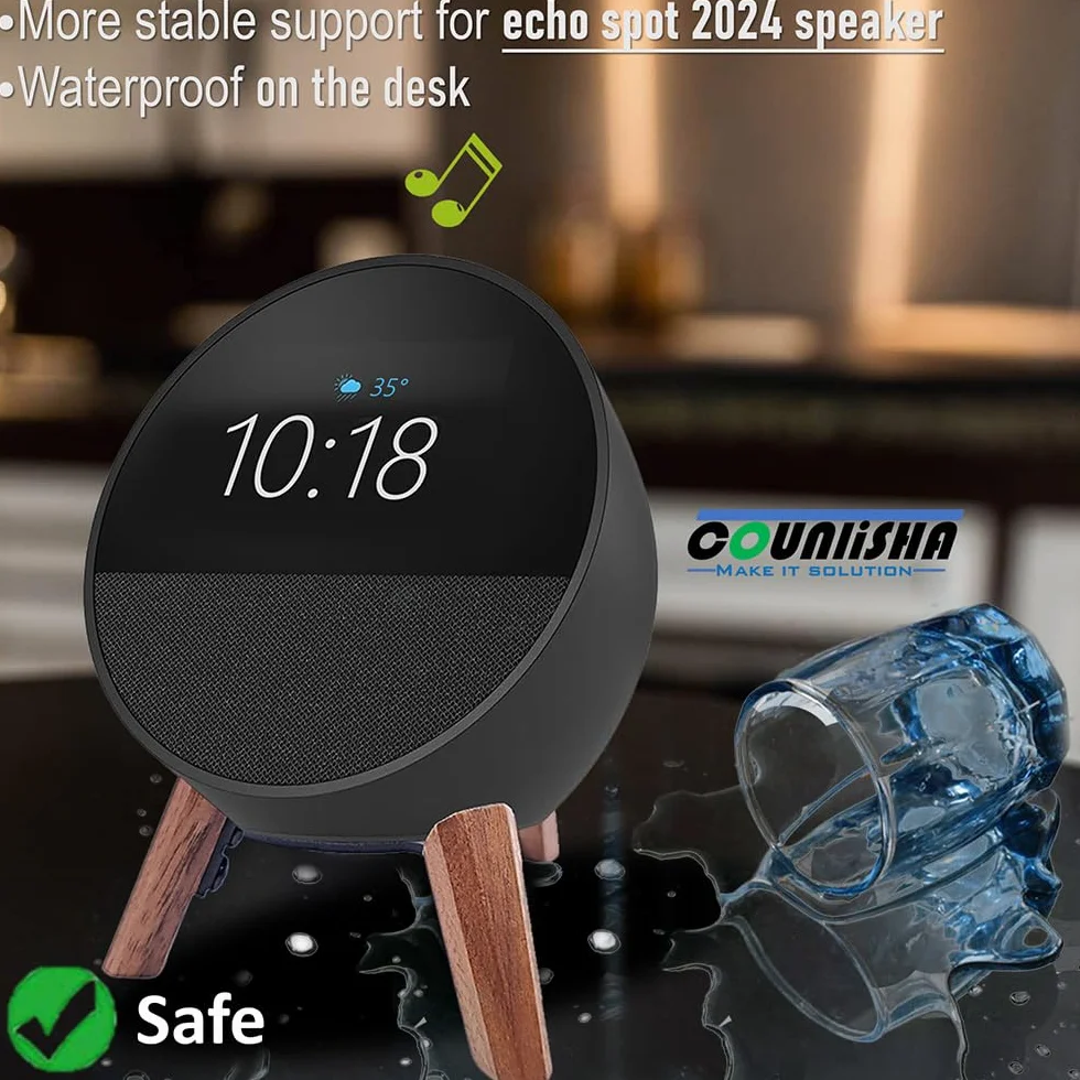 Drewniany stojak na Echo Spot 2024 inteligentny budzik uchwyt na statyw