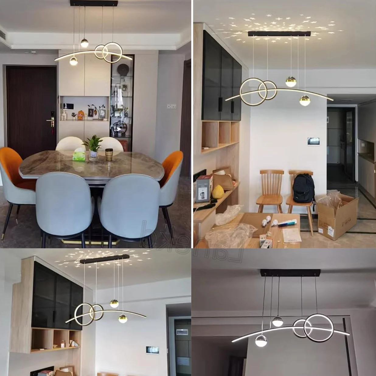 Lanekd Lampa wisząca LED, ściemniana, 45 W, do jadalni, jadalni, salonu, kuchni, wisząca, nowoczesny pierścień, designerski żyrandol z pilotem zdalnego sterowania (czarna, dł. 100 cm)