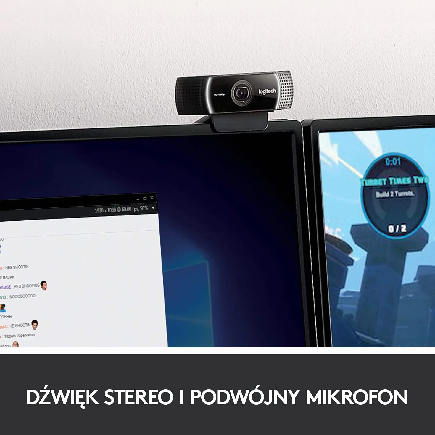 Logitech C922 Pro Stream kamera internetowa 1080P Full HD, podwójny mikrofon stereo, Czarny