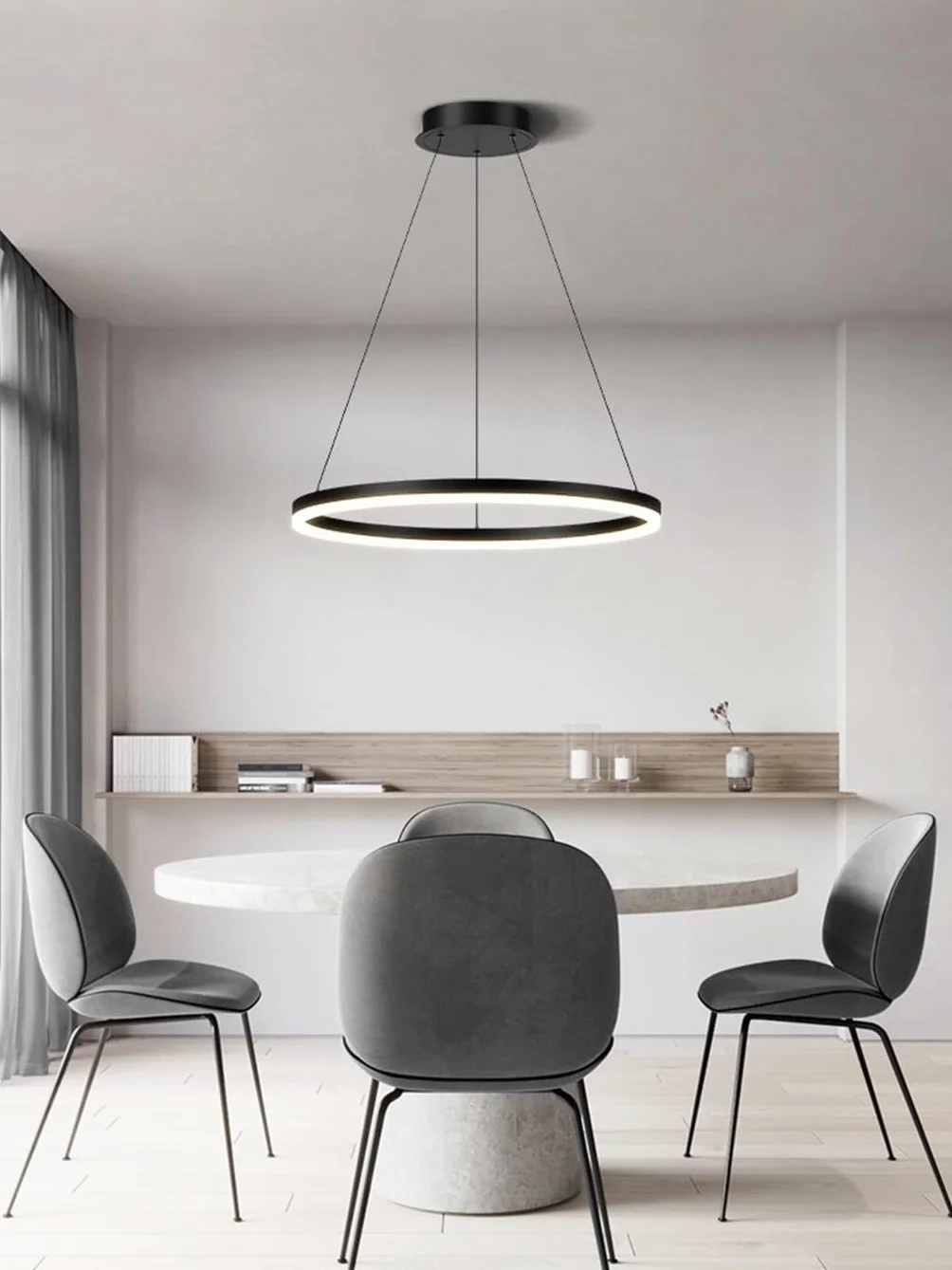 Lampa Wisząca LED Nowoczesna Kształcie Pierścienia Okrągły Żyrandol Możliwość Przyciemniania Sufitowa Do Jadalni, Jadalni, Wyspy Kuchennej, Salonu (Color : Black, Size : 1 ring/40CM/28W)