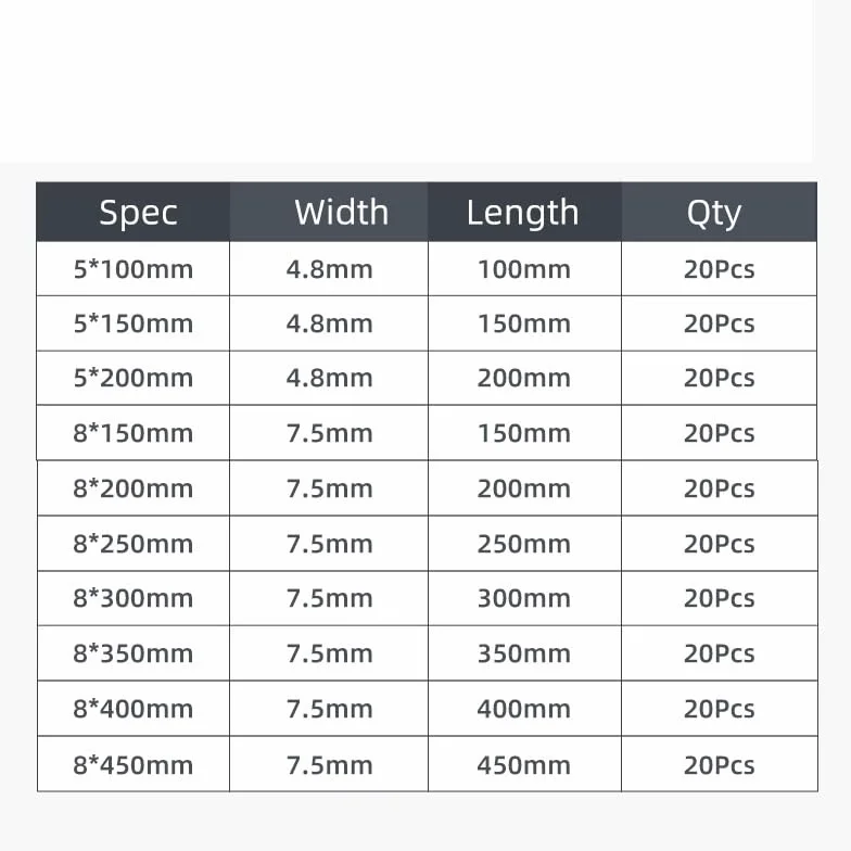 20 szt. plastikowych opasek zaciskowych do kabli 8 * 200-450, odpinany nylonowy pakiet(Black,5x200mm)