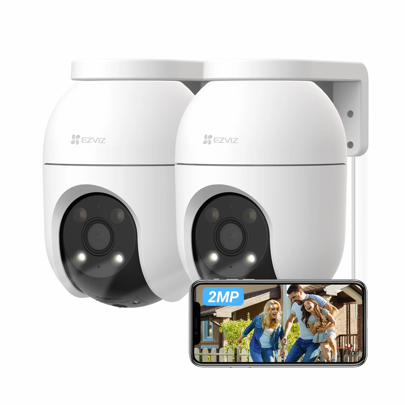 EZVIZ 2 SZTUK Kamera Nadzoru WiFi Zewnętrzna 360°, 1080P Kamera Bezpieczeństwa IP, Kolorowe noktowizory, Wykrywanie Ludzi AI, Auto Zoom śledzenie, Dwukierunkowy dźwięk, Syrena, Alexa/Google, C8c 2MP