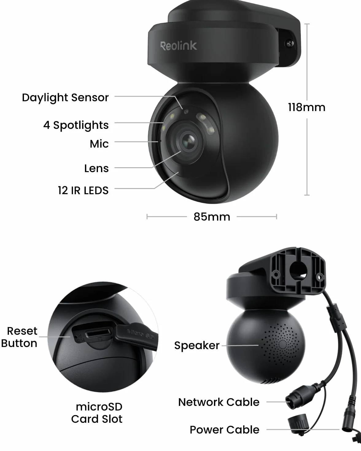 Reolink E1 Outdoor Pro Kamera Bezpieczeństwa 4K PTZ Wi-Fi 6 8MP Automatyczne Śledzenie Czarny