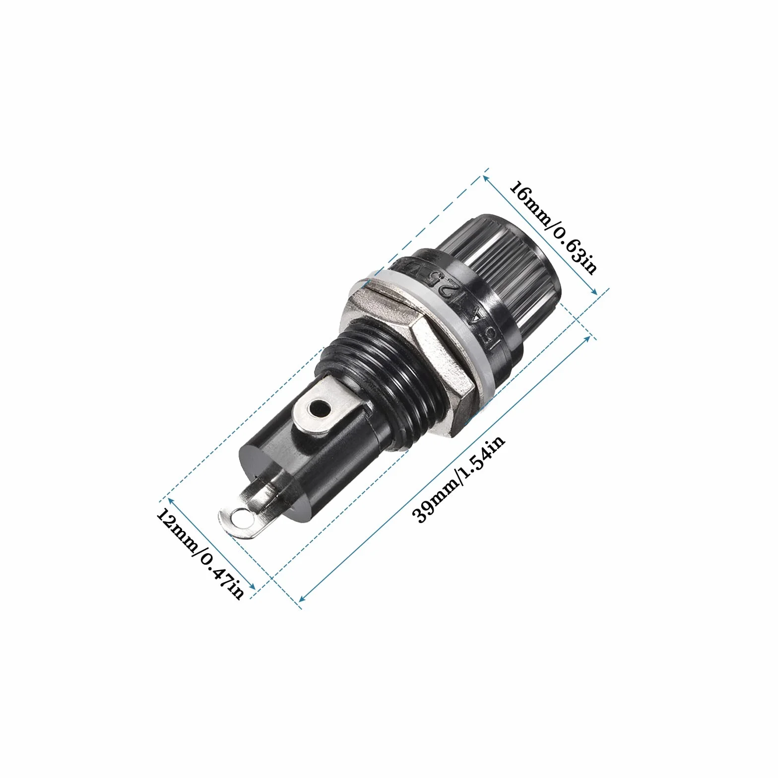 QUARKZMAN uchwyt bezpiecznikowy 5x20mm AC 125V/15A 250V/10A panel montowany czarny