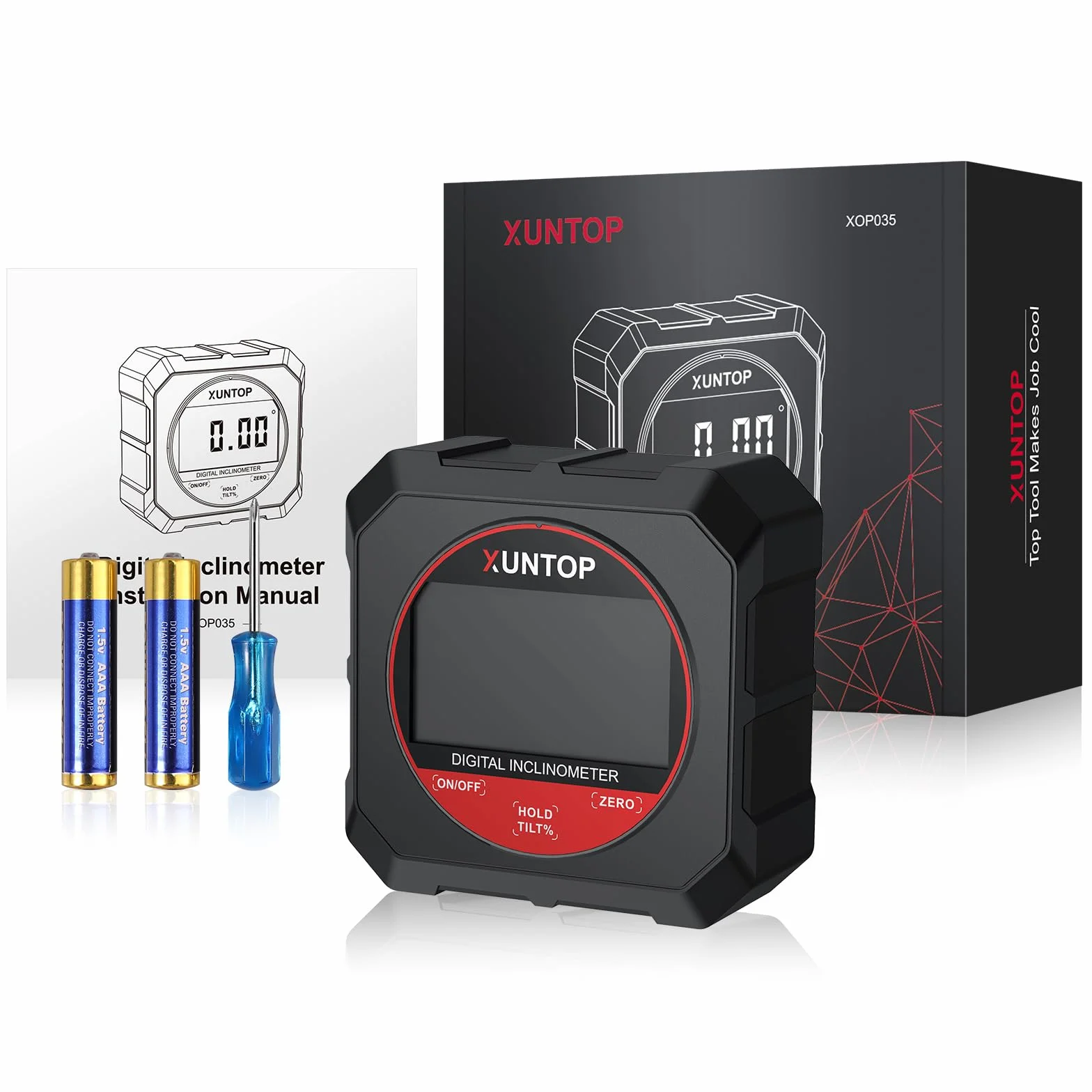 XUNTOP 4x90° cyfrowy kątomierz z silnym magnetycznym dnem, miernik kątów cyfrowy, dokładność ±0,2°, narzędzie do pomiaru kątów z wyświetlaczem LCD do zawieszenia dekoracji, obróbki drewna, konstrukcji