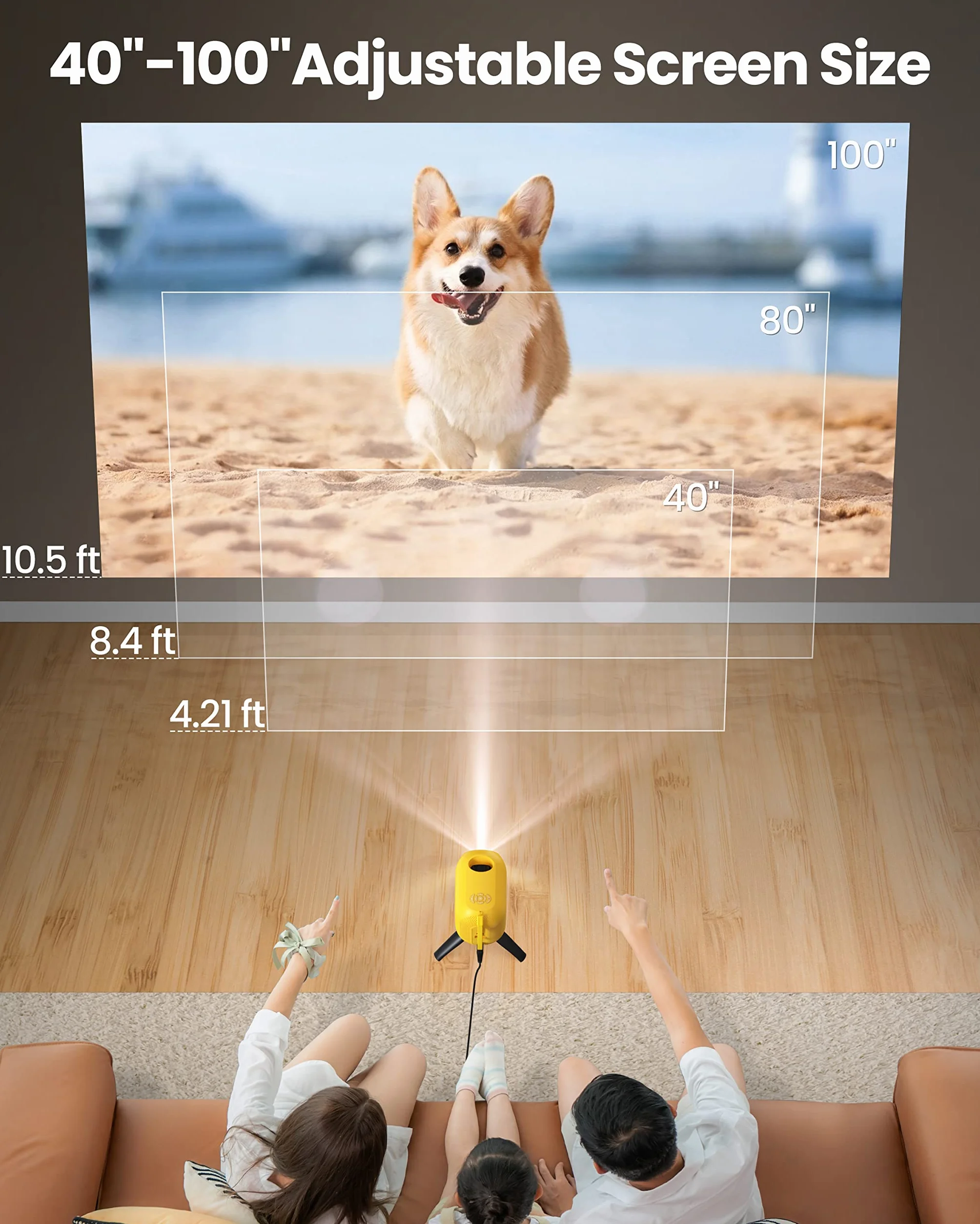 ETOE D1 EVO Mini Projector, Android 9.0, projektor wideo z ESPN, Prime Video, YouTube, 5G WiFi i Bluetooth, korekcja Keystone, kompatybilny z iOS/Android/USB/HDMI