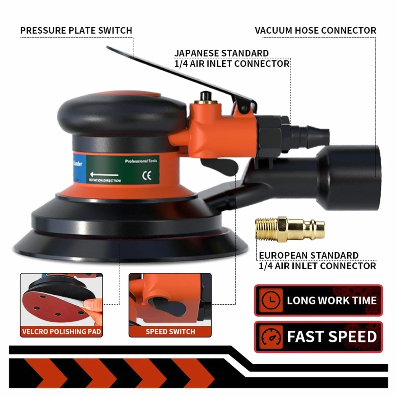 Polerka na Mokro, Pneumatyczna szlifierka oscylacyjna pneumatyczna 125mm/150mm próżniowe mimośrodowe polerowanie/szlifierka narzędzia pneumatyczne | 5 In Vacuum Sander