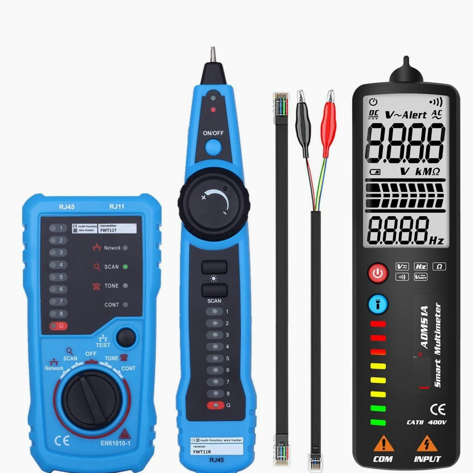Tester kabli sieciowych, Fwt11. Wysoka jakość RJ11 RJ45. CAT5 CAT6 Telefon Tracker Tracker Toner Ethernet LAN. Wyszukiwarka linii kabla sieciowego(FWT11 with ADMS1A)