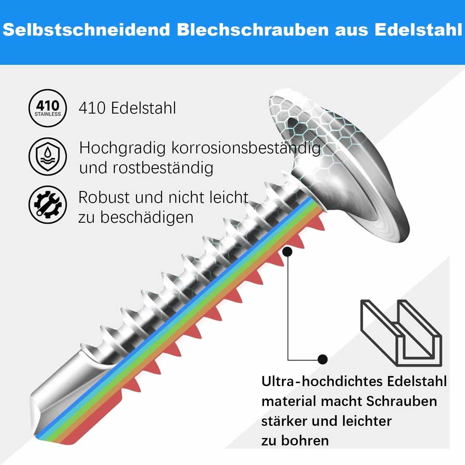 50 sztuk śrub do blach 4,2 x 16 mm, śruby wiertnicze, śruby samogwintujące ze stali nierdzewnej, śruby z gniazdem krzyżakowym, z końcówką śrubokręta