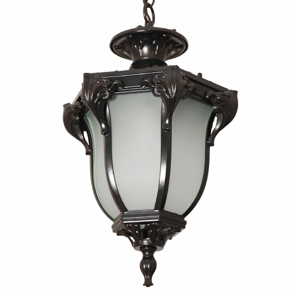 Europejskie wiszące oświetlenie zewnętrzne, lampa wisząca z matowym szkłem, wodoodporna oprawa oświetleniowa na werandzie do ogrodu, altana(Black,H:16.9inch/43cm)