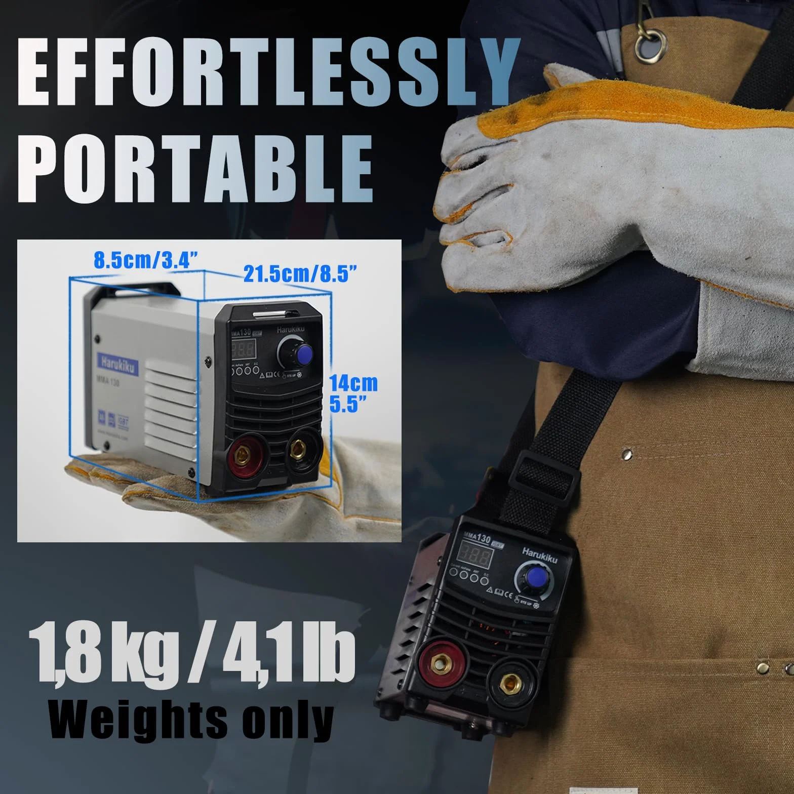 Spawarka Elektrodowa MMA130 Cyfrowa – Mini Spawarka Prętowa Inwerterowa, Kompaktowa, Lekka, z Funkcją Anti-Stick, Kabel 3+2 m, 21,5 x 14 x 8,5 cm, dla Majsterkowiczów i DIY