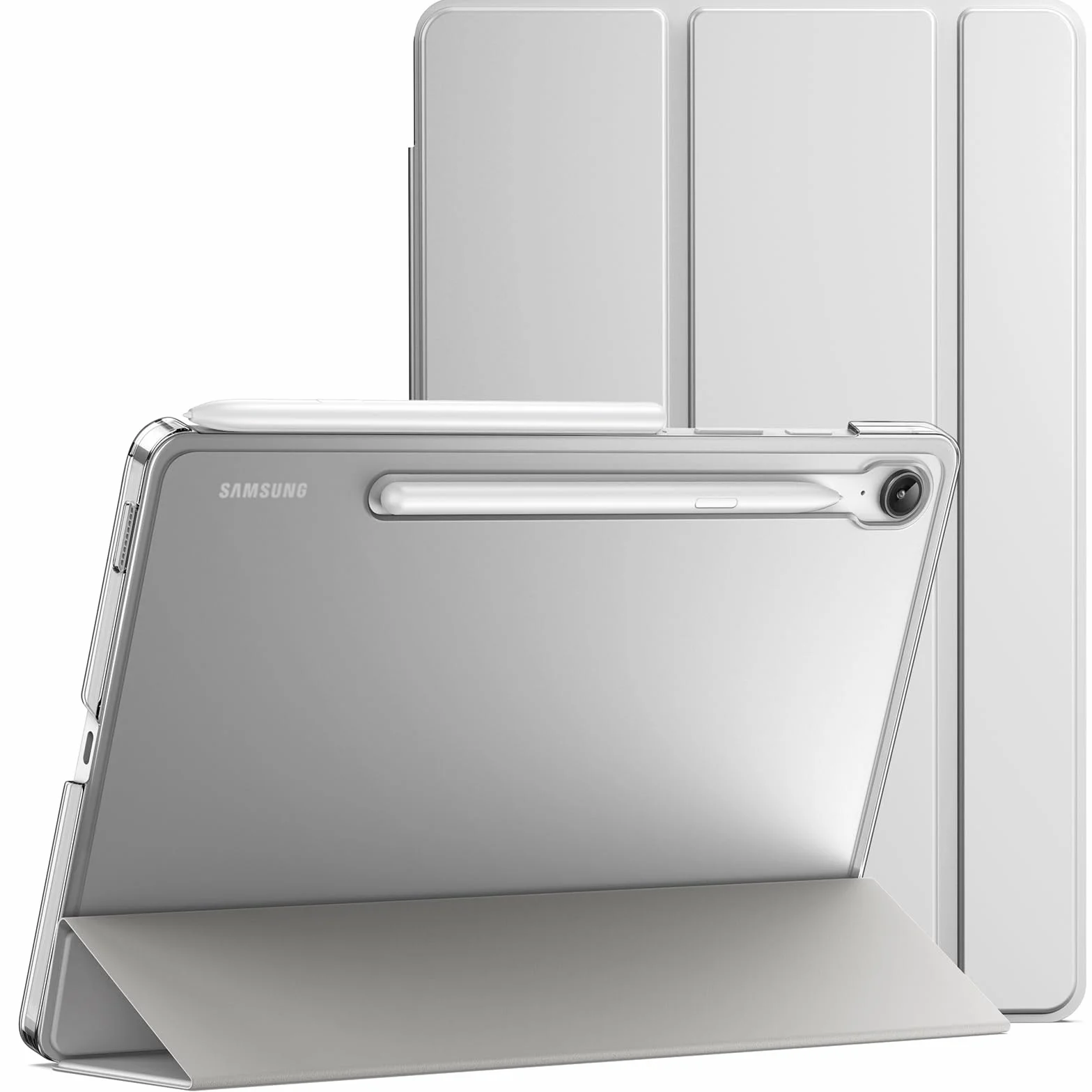JETech Etui dla Samsung Galaxy Tab S10 Lite / S10 FE / S9 FE 10,9 Cala, Szczupły Półprzezroczysty Tył Składana na Trzy Części Folio Podstawkę Ochronną Osłona Tabletu (Srebrny)
