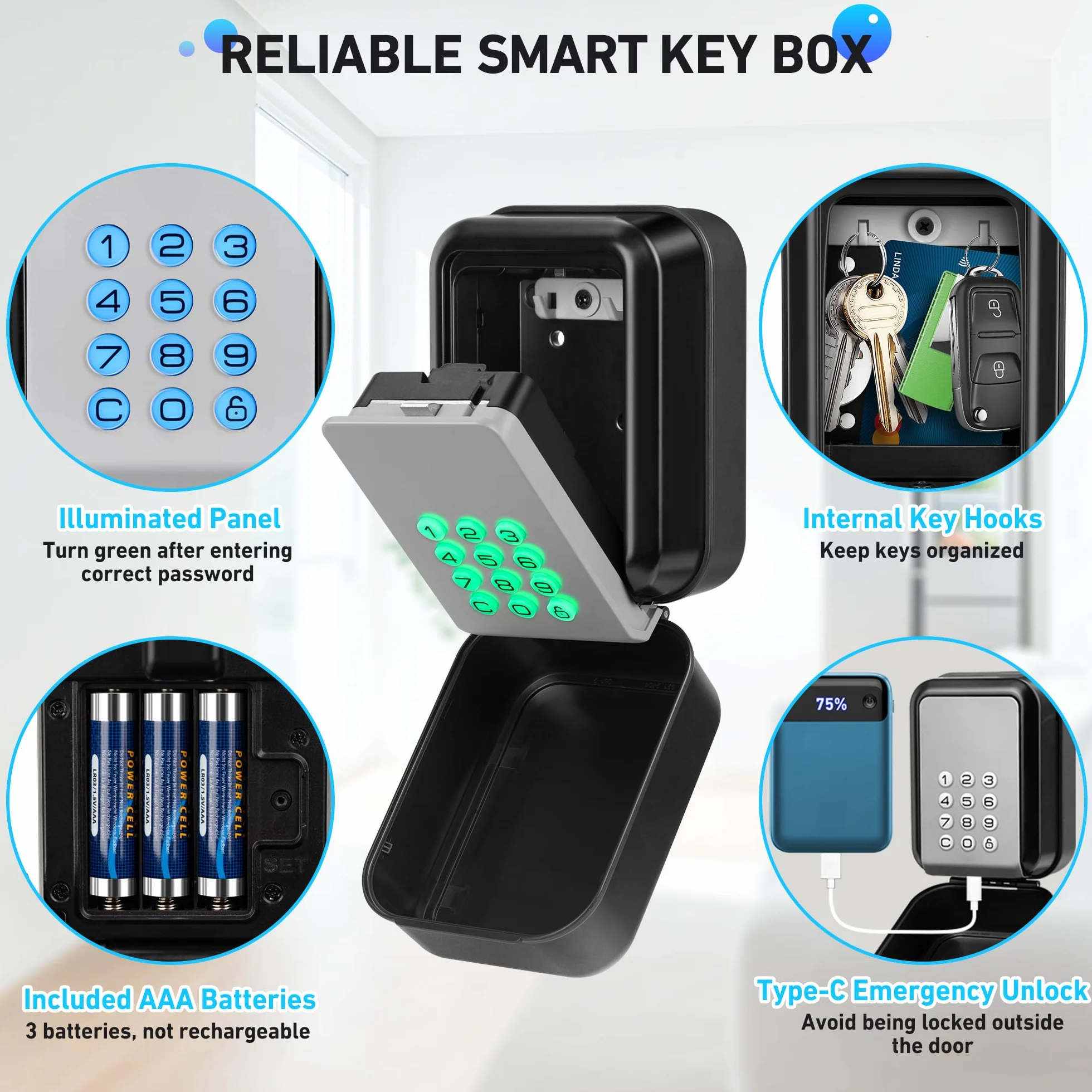 Sejf na klucze z kodem numerycznym, wodoszczelny, Bluetooth, antykradzieżowy, montaż ścienny, skrzynka na klucze z wieloma hasłami i funkcjami aplikacji