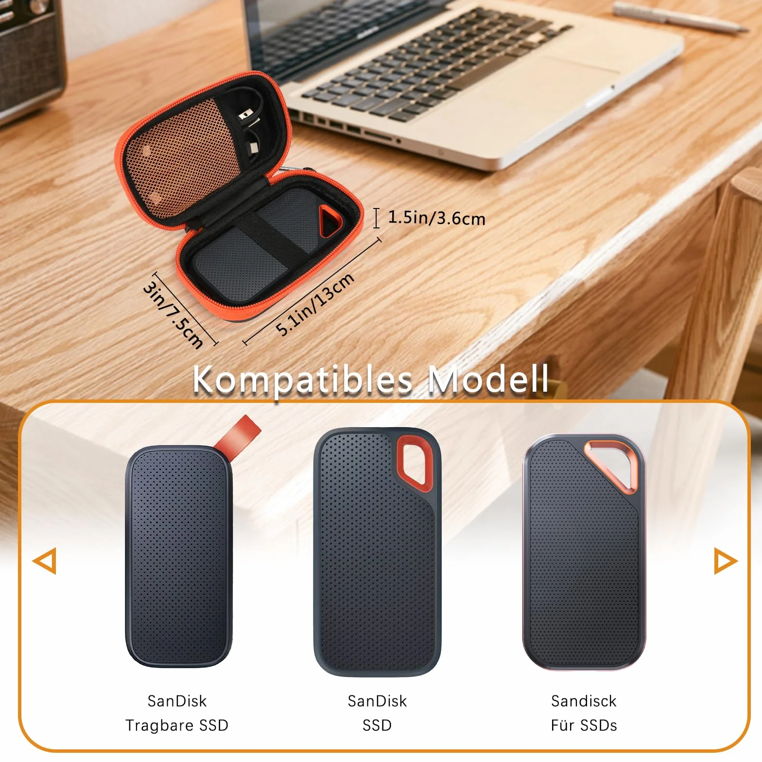 Twarde etui Sandisk Extreme PRO Portable SSD 128 GB 500 GB 1 TB 2 TB pokrowiec ochronny pomarańczowy
