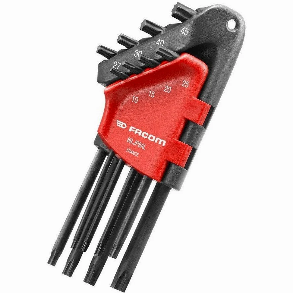 FACOM Zestaw kluczy kołkowych, Torx®, długi, 8 części, w składanym uchwycie, 1 sztuka, 89.JP8AL