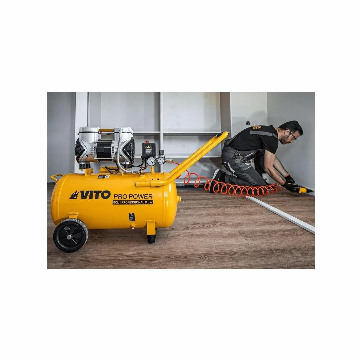 VITO Cicha sprężarka powietrza 50L 8 bar 2 KW 1,5 kW 115 Psi 236 l/min (bez oleju