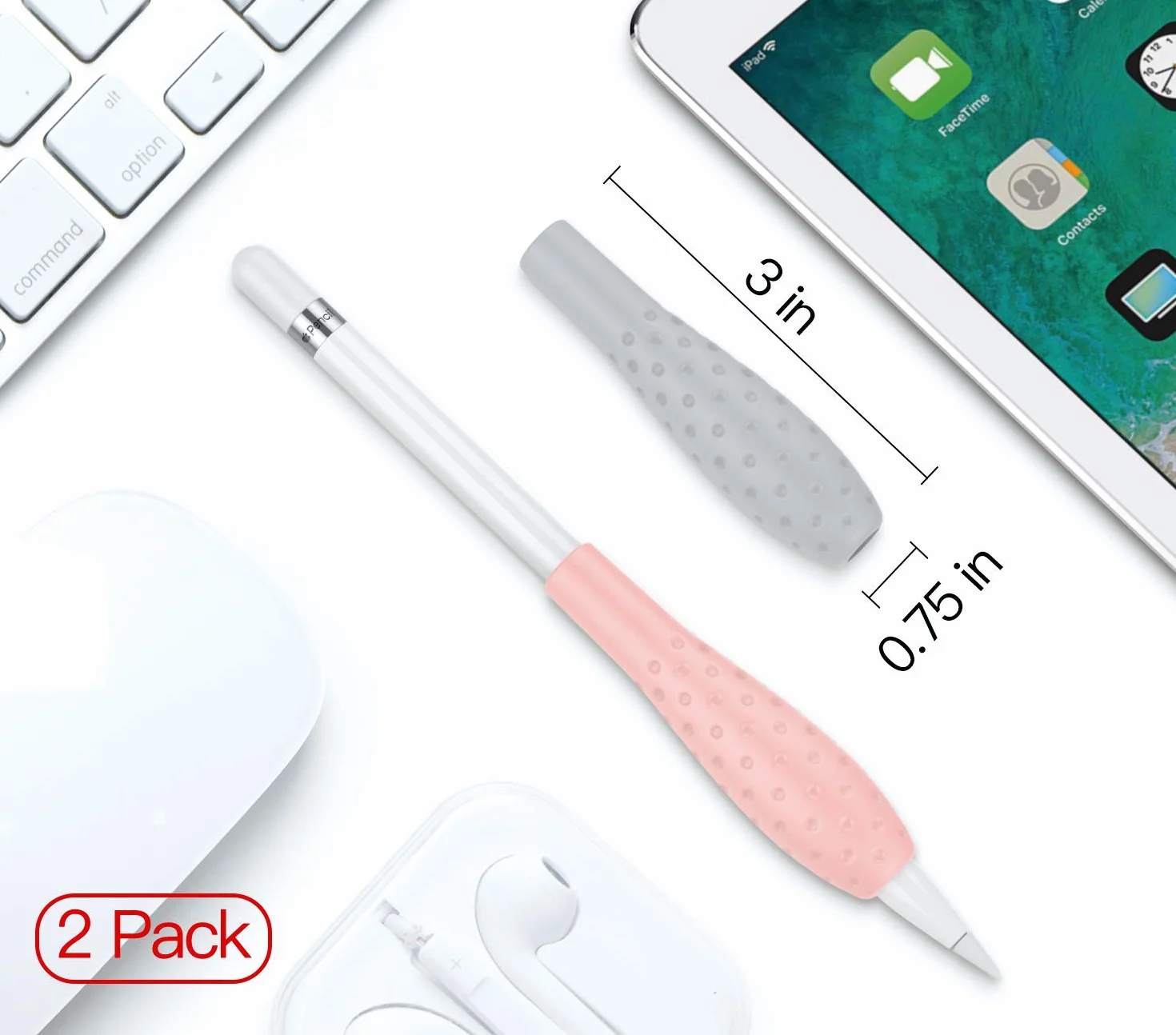 MoKo Silicone Grip Holder Ergo Protective Sleeve Case for Apple Pencil 1st 2nd Generation 2 Pack Gray Pink