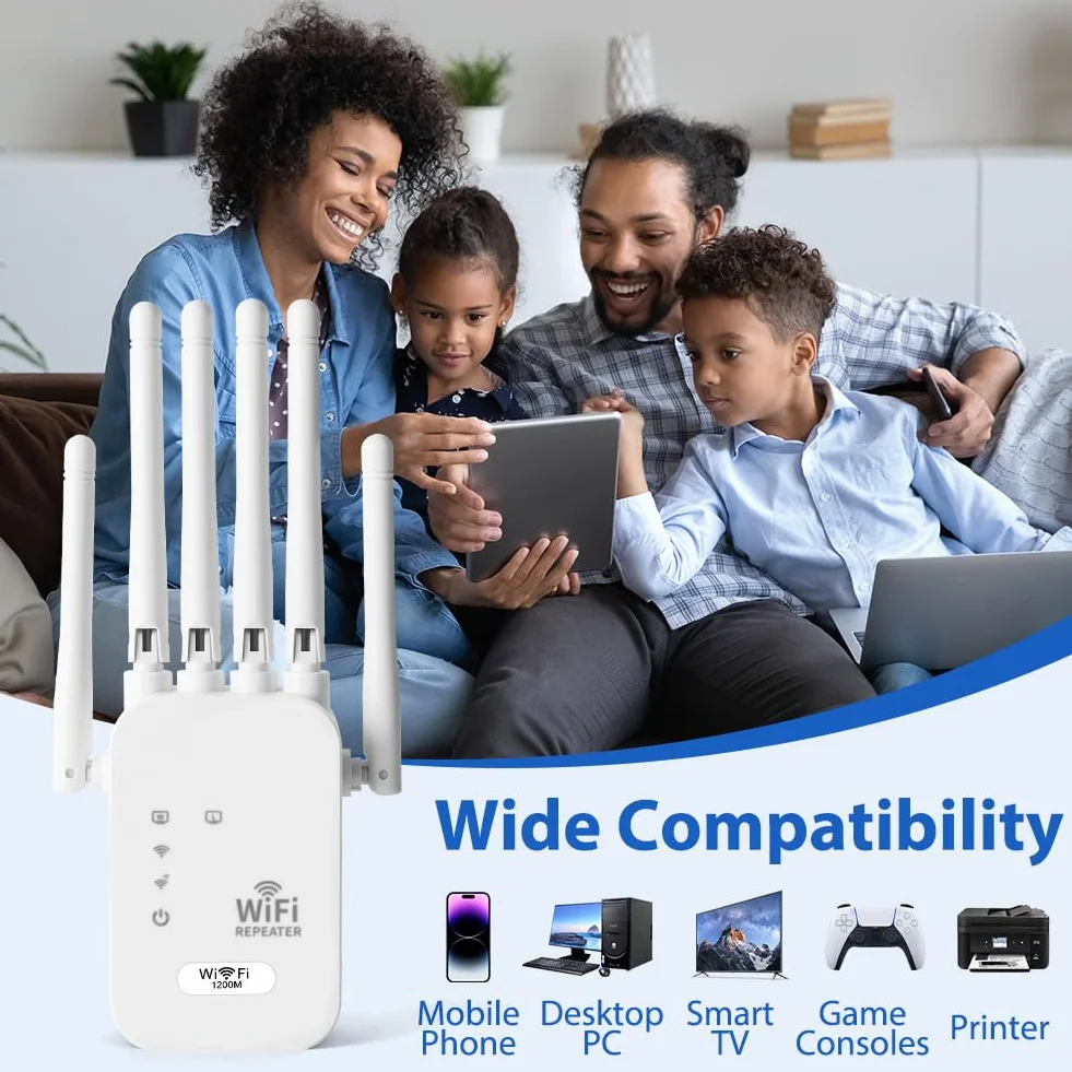 Wzmacniacz WiFi AC1200 Dual Band Repeater 5 GHz 2,4 GHz 6 anten zewnętrznych 300 m biały