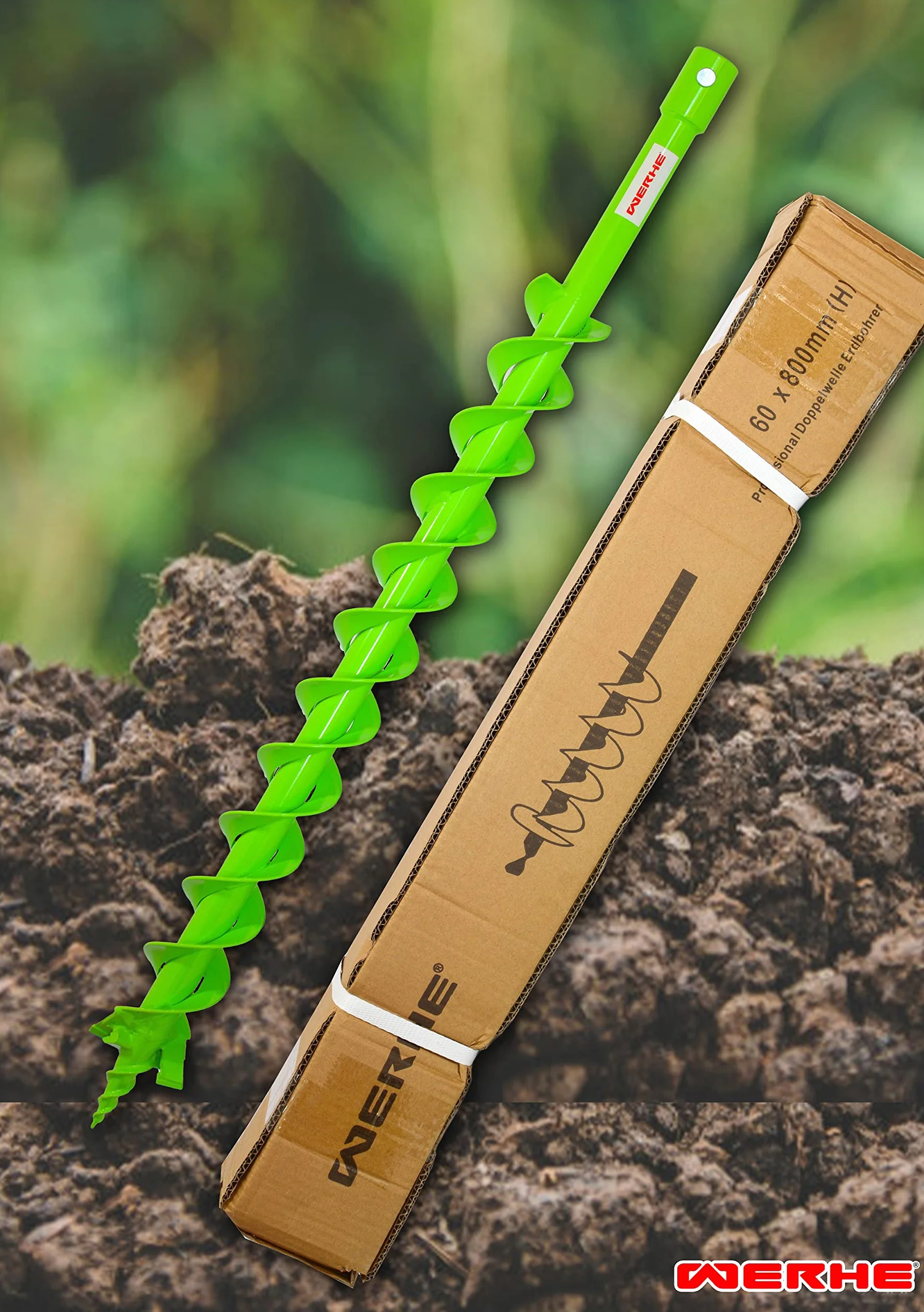 WERHE świder ziemny Ø 60 mm, podwójna spirala | adapter ze szybkiego zamknięcia, wytrzymały grot stalowy, wysoka stabilność, długa żywotność, do lekkich do gleb średnich