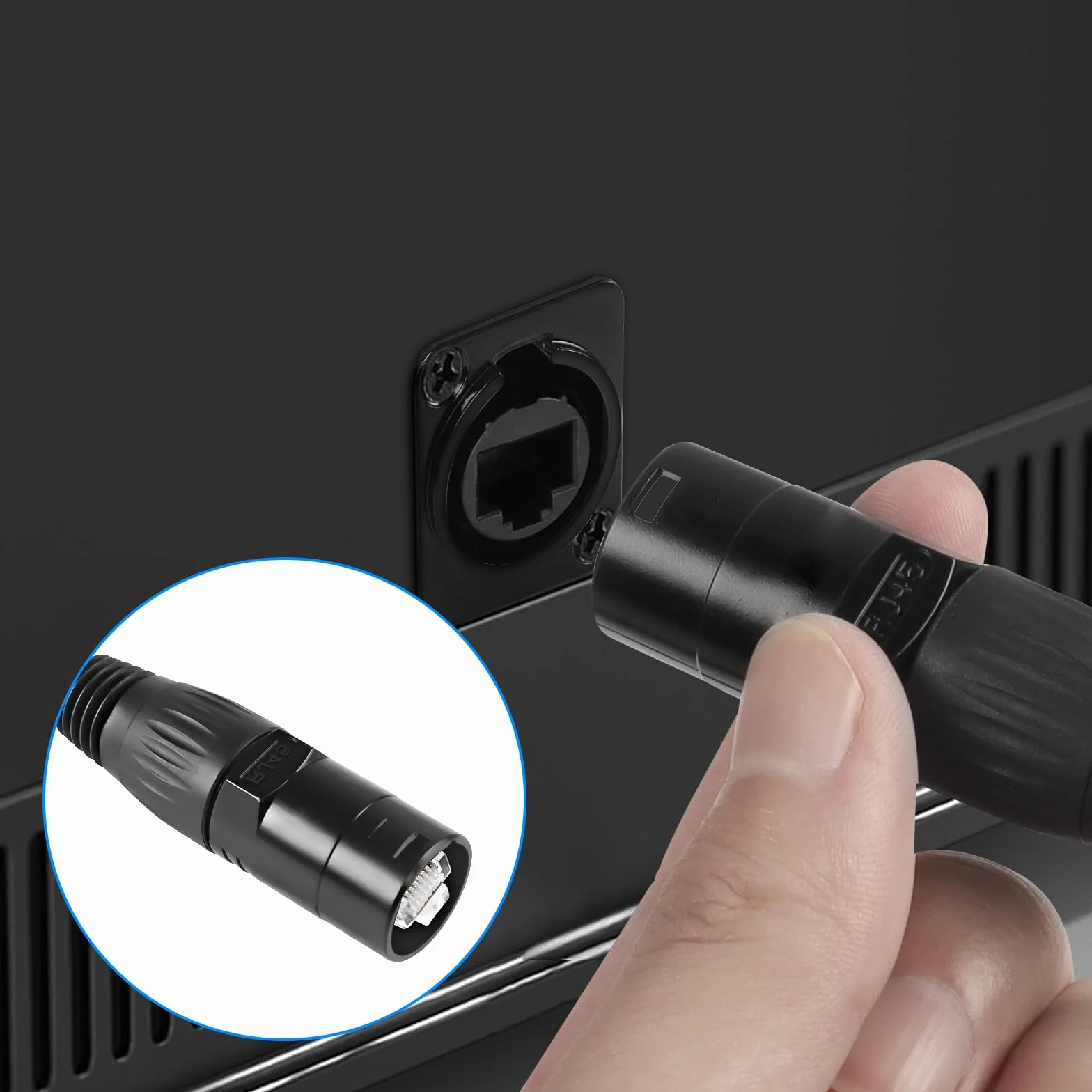 XMSJSIY RJ45 Ethercon wtyczka pokrywa metalowa Ethernet kabel ochrona kabla Ethernet kabel wodoszczelna wtyczka panel mocowanie ekranowane odporne na kurz do kat. 5/6-4 szt