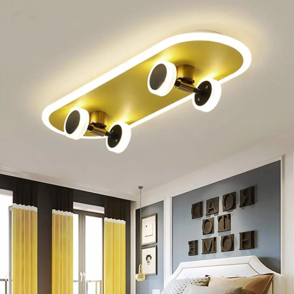 Dziecięca lampa sufitowa LED, kreatywna deskorolka, lampa sufitowa 6000 K, nowoczesna lampa do pokoju dziecięcego, kreskówka, dla chłopców i dziewczynek, ściemniana, 32 W, akrylowy żyrandol,