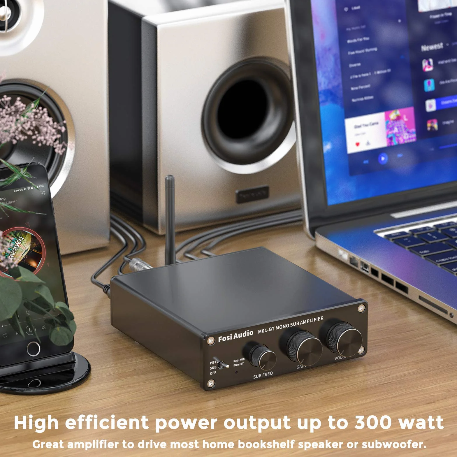 Fosi Audio M01-BT Bluetooth 5.0 300 W subwoofer wzmacniacz mono do pasywnego subwoofera