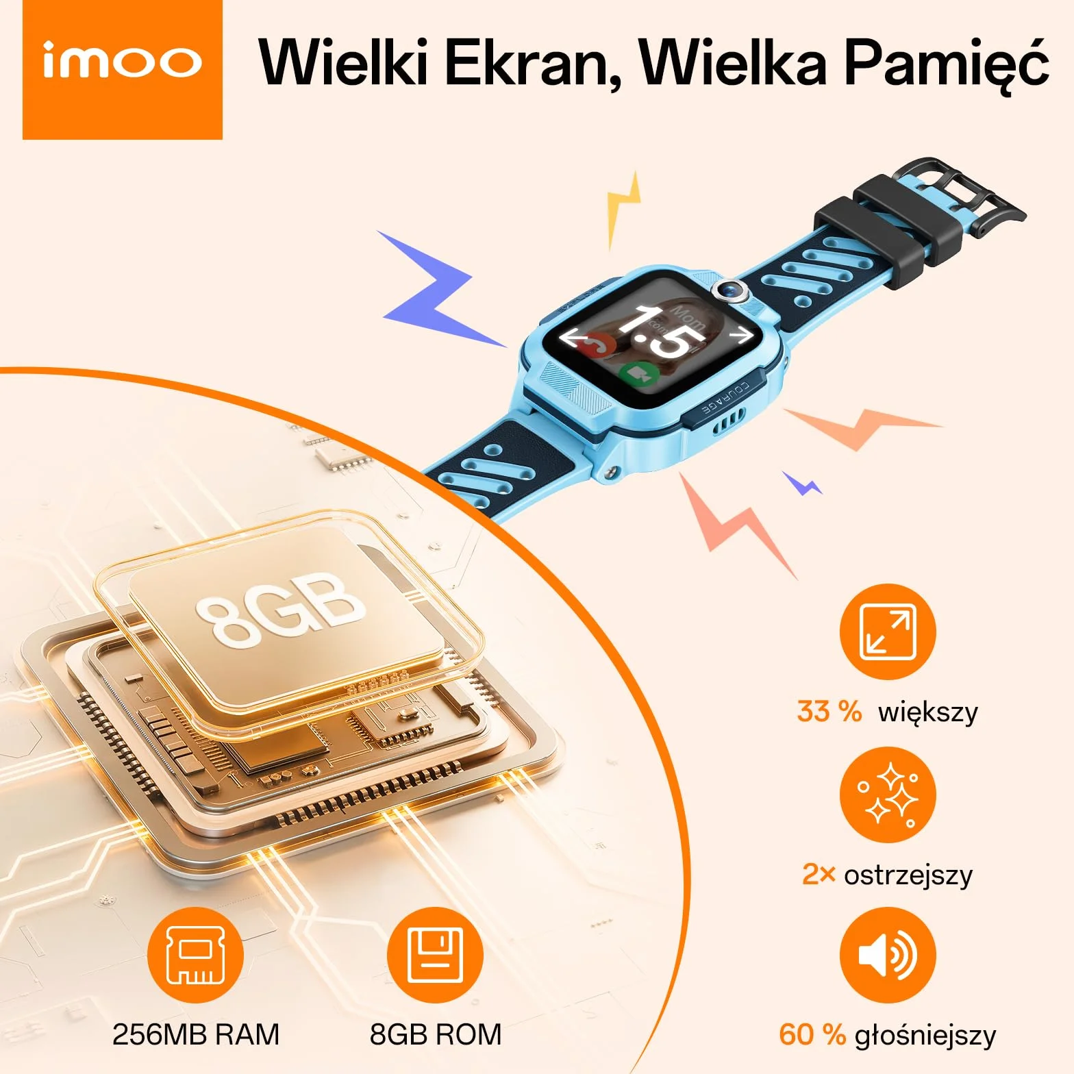 imoo Z3 Smartwatch dla Dzieci 4G GPS Wodoodporny 20m Pamięć 8GB Niebieski