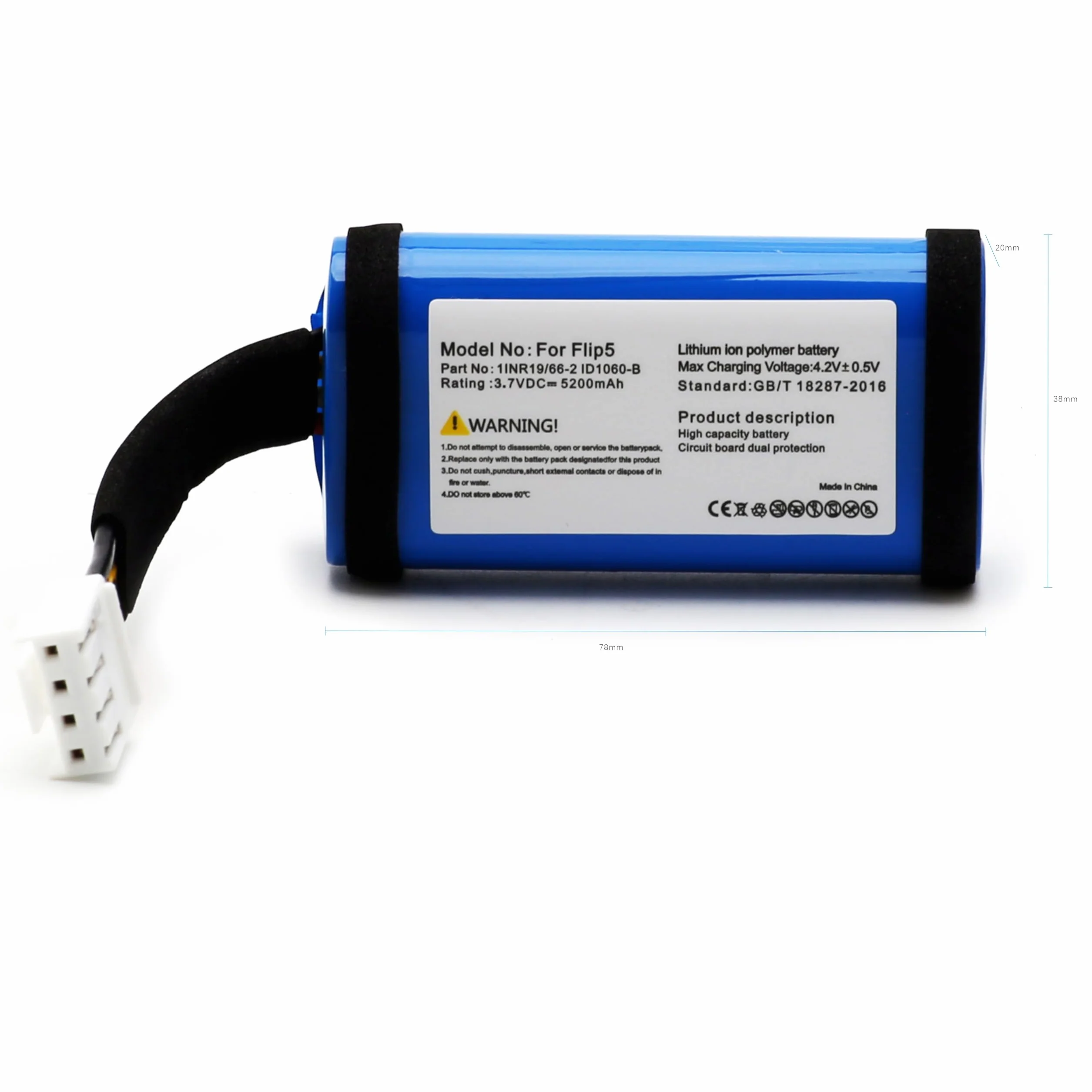Bateria do JBL Flip 5, 3.7 V 5200 mAh Li-ion 1INR19/66-2, akumulator do głośników Bluetooth