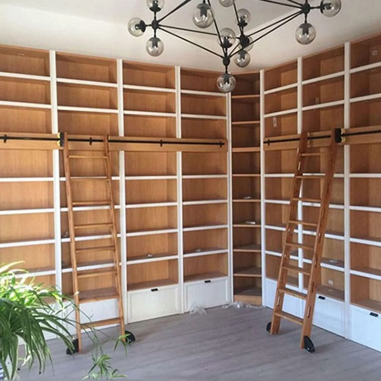 Zestaw osprzętu do drabiny do biblioteki, 1 m, 6 m, kompletny zestaw prowadnic rolkowych z kółkami podłogowymi, wytrzymała, czarna stalowa okrągła rura, idealna do użytku domowego i biurowego