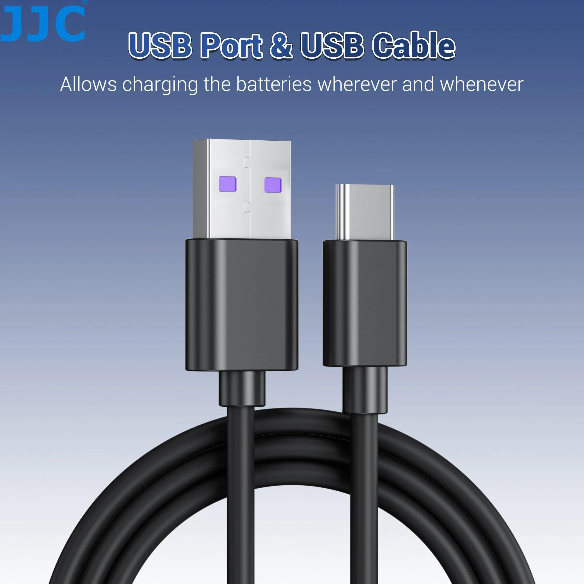 JJC Ładowarka podwójna baterii USB-C z kablem ładującym, kompatybilna z aparatami Fujifilm X-E5 X-E4 X-E3 X-E2 X100VI X100V X-Half X-PRO3 X-PRO2 X-T50 X-T30II X-T30 zamiennik Fuji NP-W126/NP-W126s