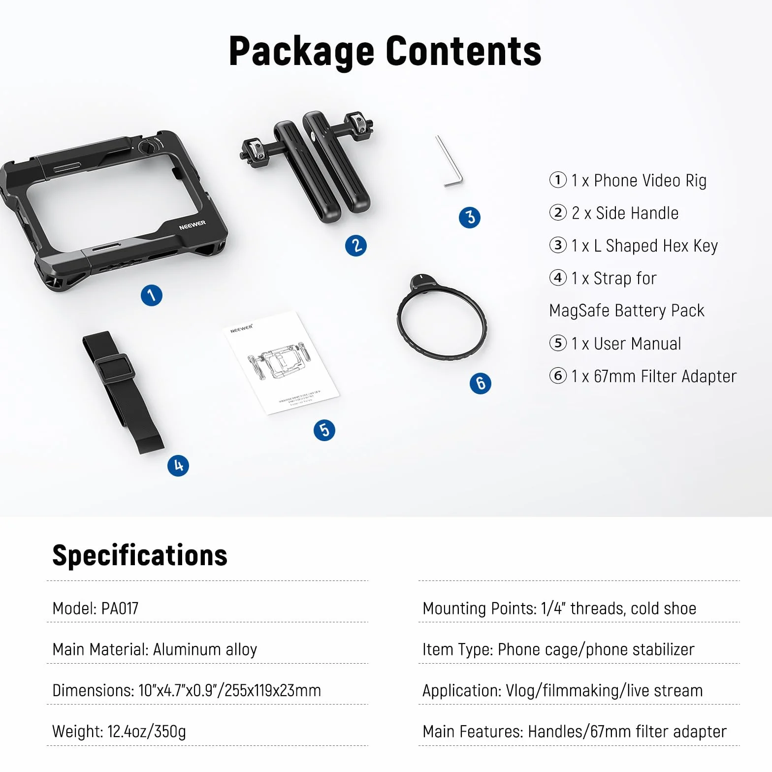 NEEWER Uniwersalna platforma wideo do smartfona z uchwytami 67 mm kompatybilna DJI iPhone Samsung Galaxy Android