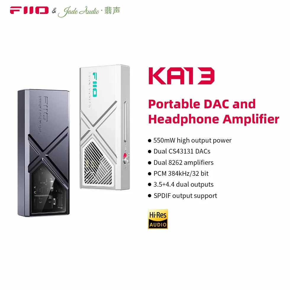 FiiO KA13 przenośny wzmacniacz DAC 3,5mm 4,4mm srebrny