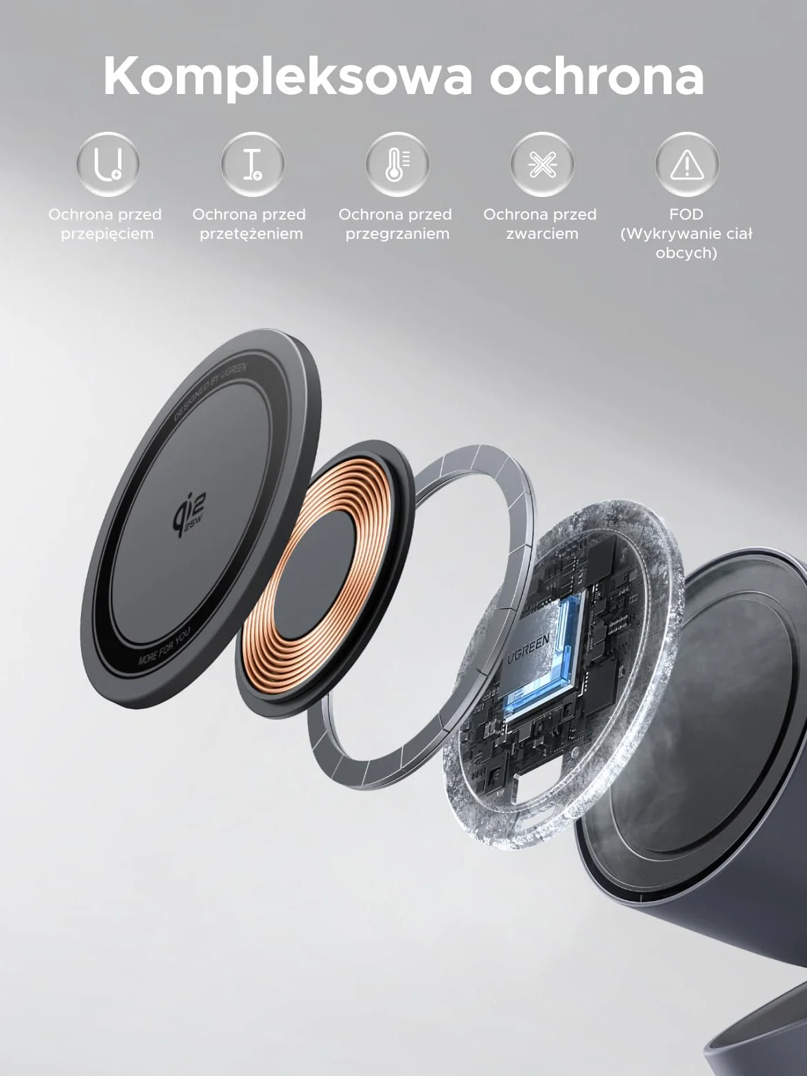 UGREEN Zapix Ładowarka Bezprzewodowa Qi2 25W Magnetyczna Stacja Ładowania MagSafe iPhone 17/16/15/14/13/12 AirPods Czarny
