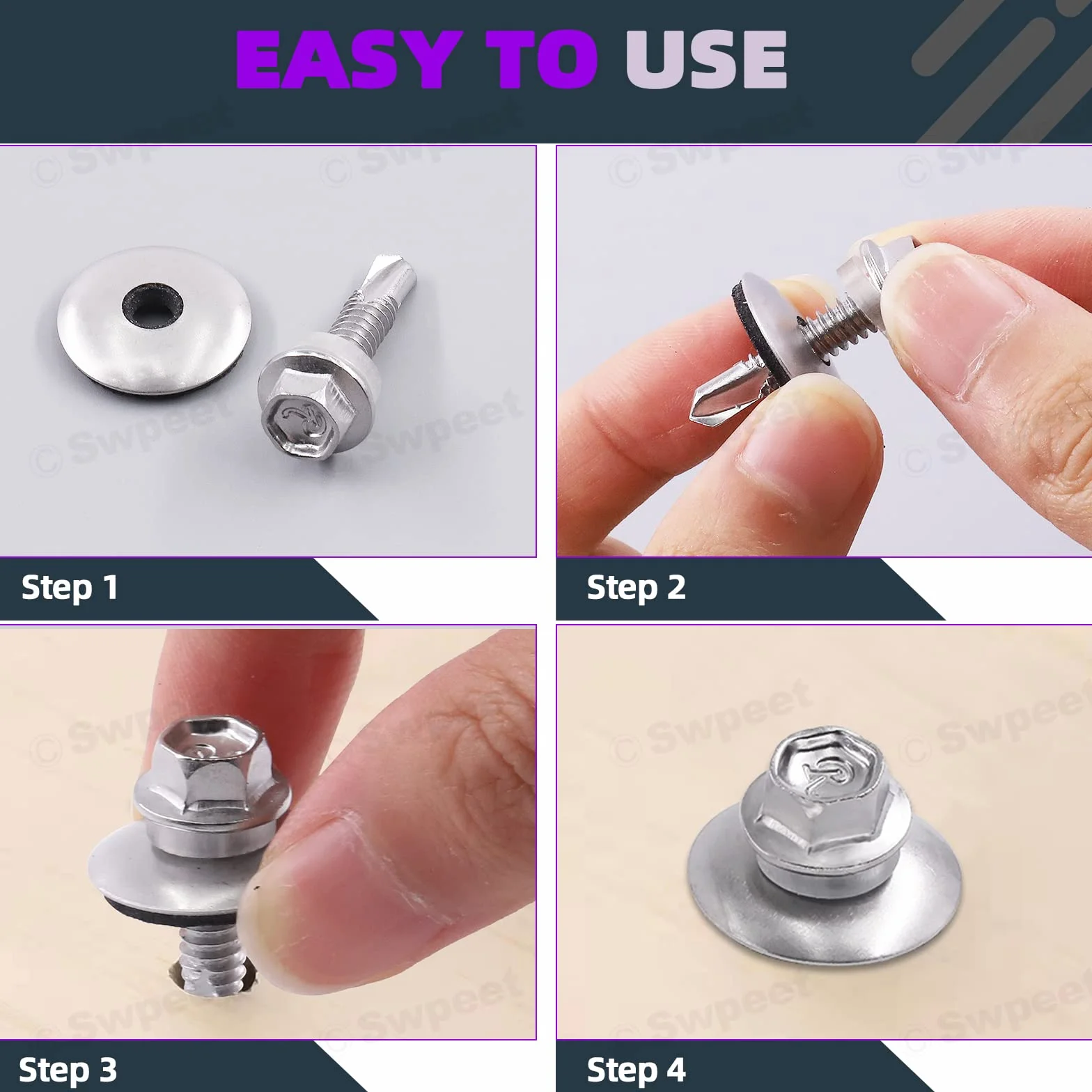 Swpeet 160 szt. 410 stal nierdzewna #14 Hex Washer Head wkręty samonocierające Asortyment zestaw wkrętów samogwintujących z łbem stożkowym wkręty samogwintujące anty-rdza metalowe zestaw śrub do metalu