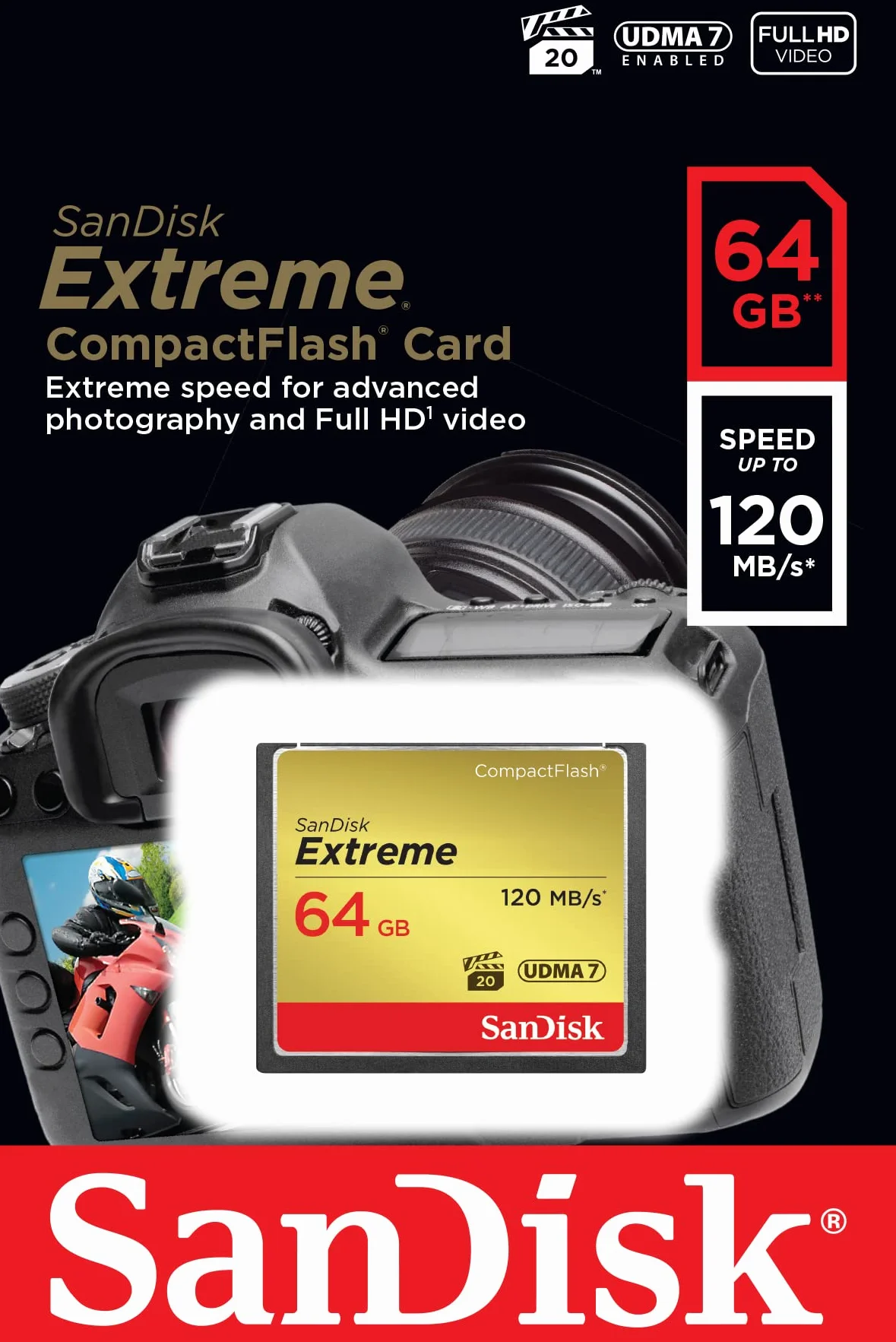 SanDisk Extreme 64 GB UDMA7 CompactFlash Card - Black/Gold