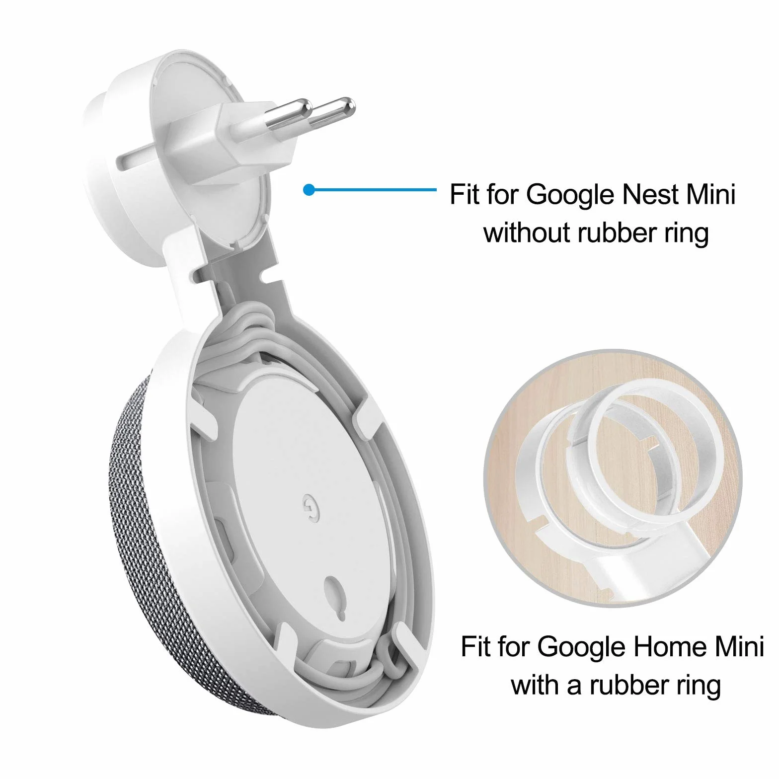 PlusAcc Uchwyt ścienny do Google Nest Mini Home Mini z zarządzaniem kablami biały