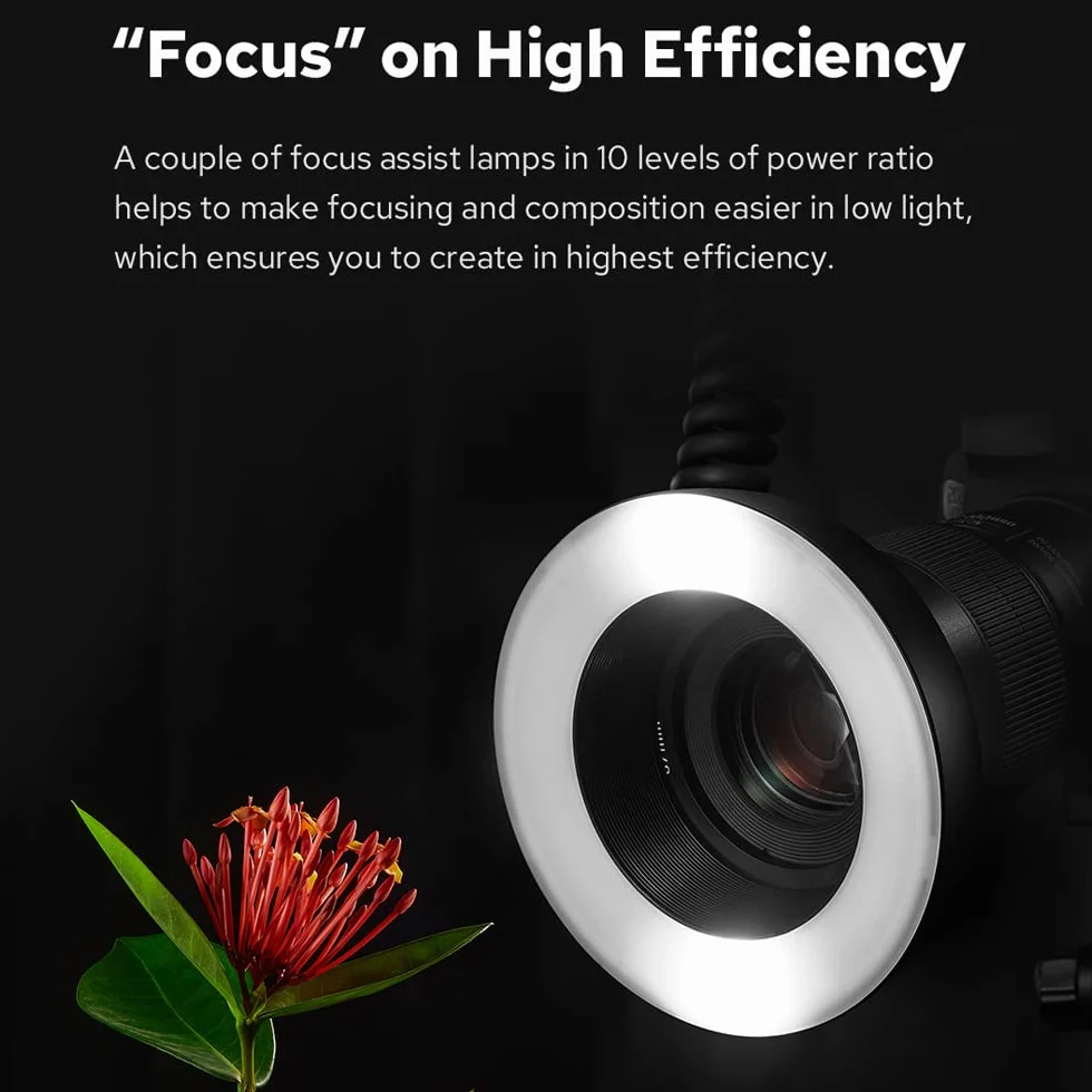Godox MF-R76 makro pierścień lampa błyskowa GN14 10 poziomów regulowana jasność z 8 szt. adapter pierścień zamiennik do aparatu Canon Nikon Sony Fuji Olympus Panasonic Pentax DSLR