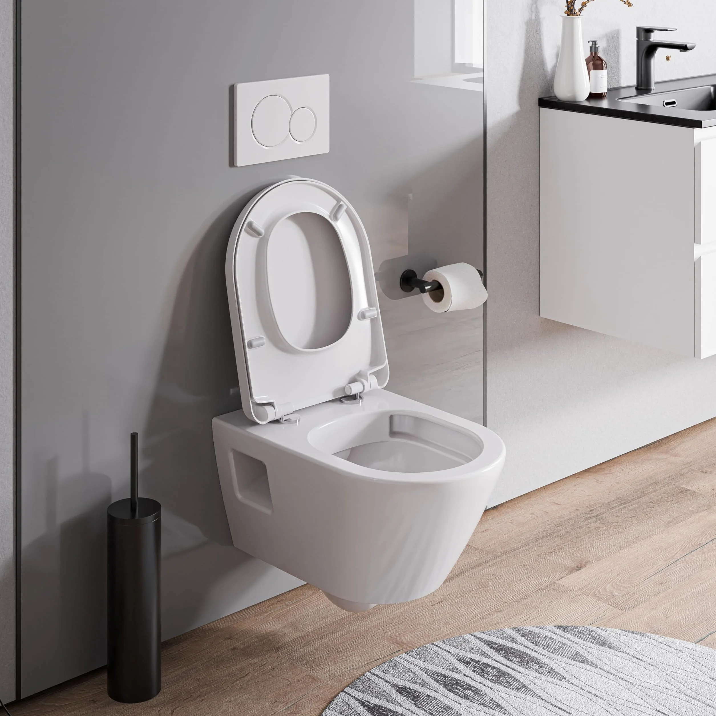 BERNSTEIN Design WC ¶cienne bez ko³nierza Zestaw WC wisz±ce z zdejmowan± pokryw± WC z automatycznym opuszczaniem Deska WC bez ko³nierza Viveo WC w kszta³cie D - WC bez ko³nierza Standardowa pokrywa