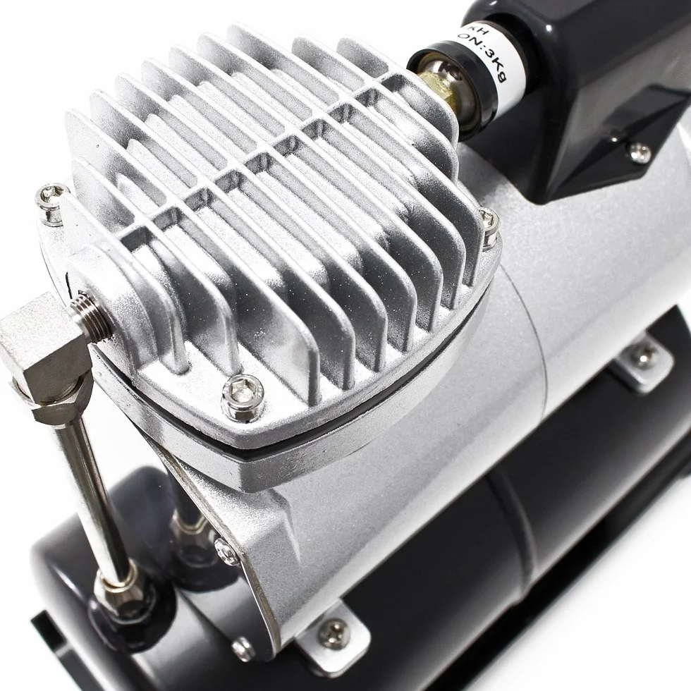 Wiltec Airbrush AF186A sprężarka jednocylindrowa do maks. ciśnienia 4 bar, w obudowie z automatycznym wyłączaniem i zbiornikiem powietrza, do modelarstwa, paznokci, tatuaży, pojazdów