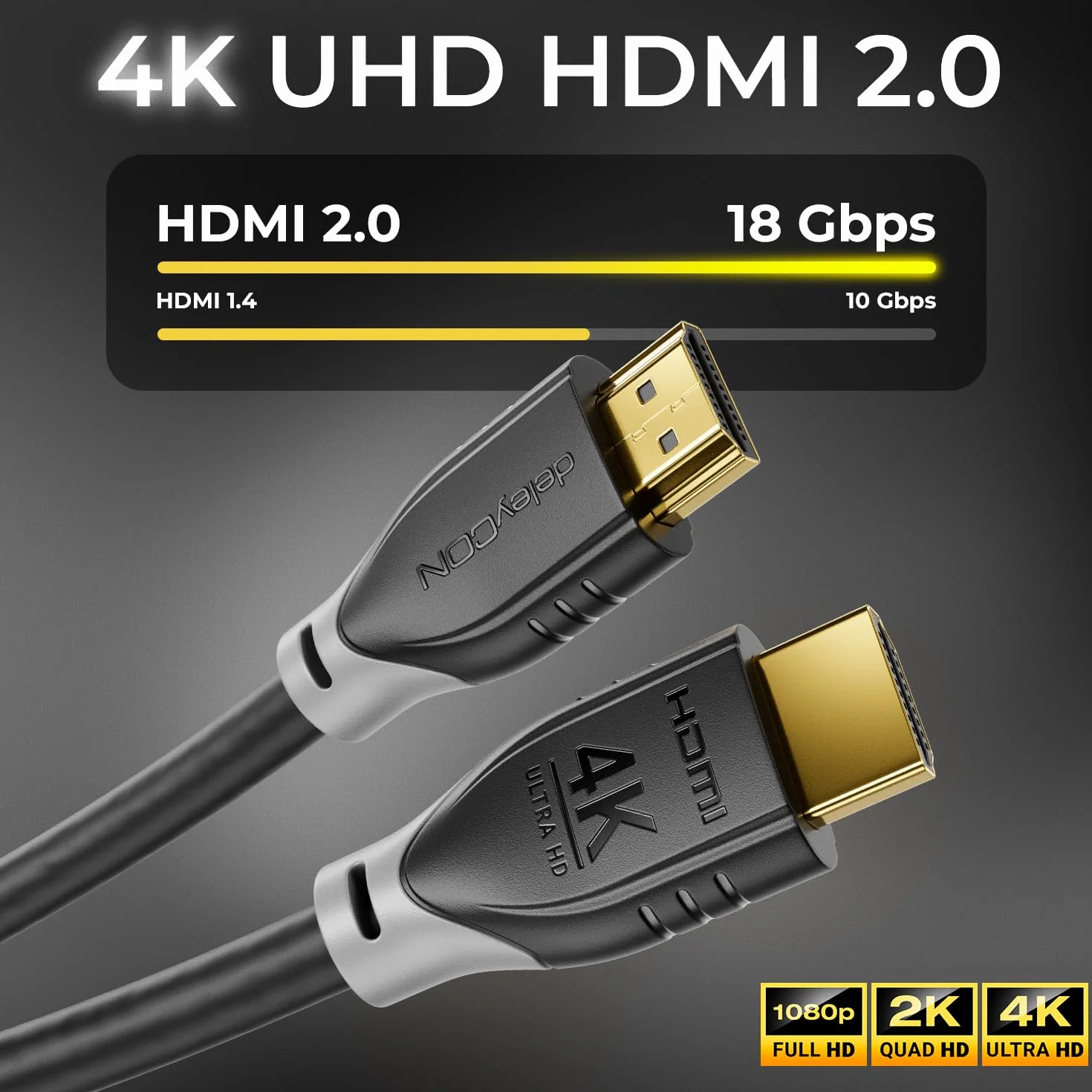 deleyCON Kabel HDMI 1m 4K@60Hz 2K@165Hz ARC Ethernet 18Gbps Czarny Szary